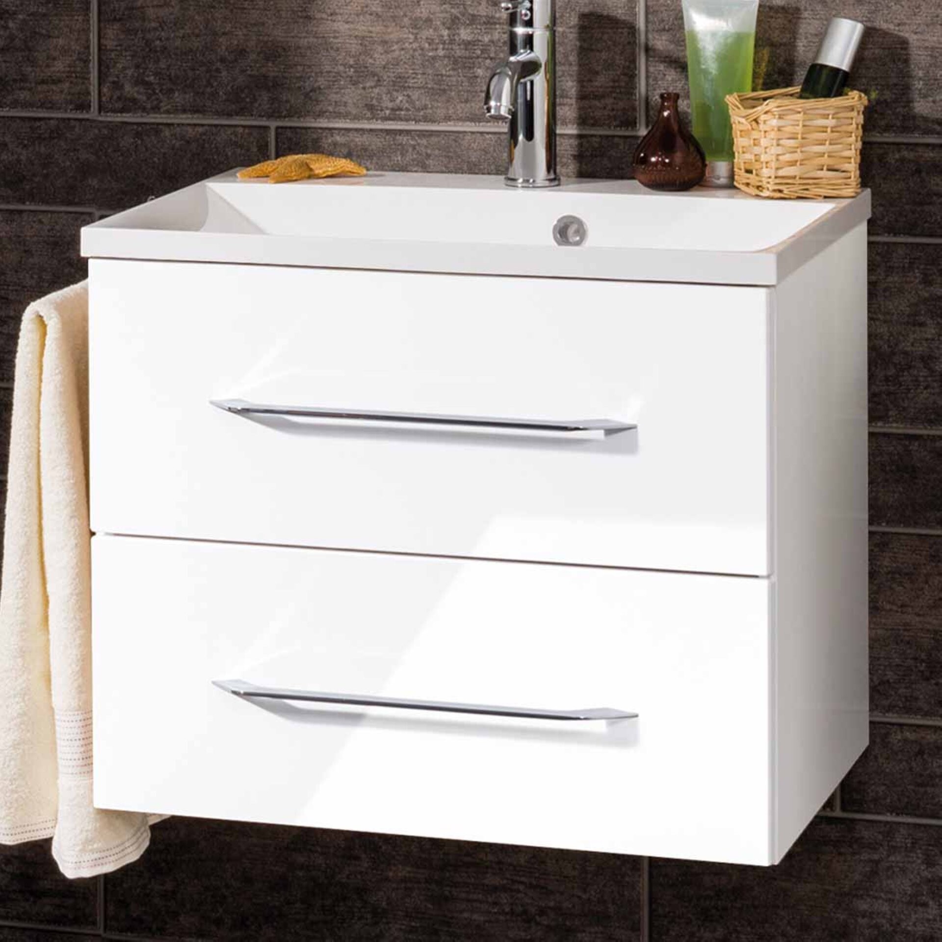 Fackelmann B.CLEVER Waschtisch Set Gussmarmor 60 cm, Weiß Fackelmann B.CLEVER Waschtisch Set Gussmarmor 60 cm, Weiß