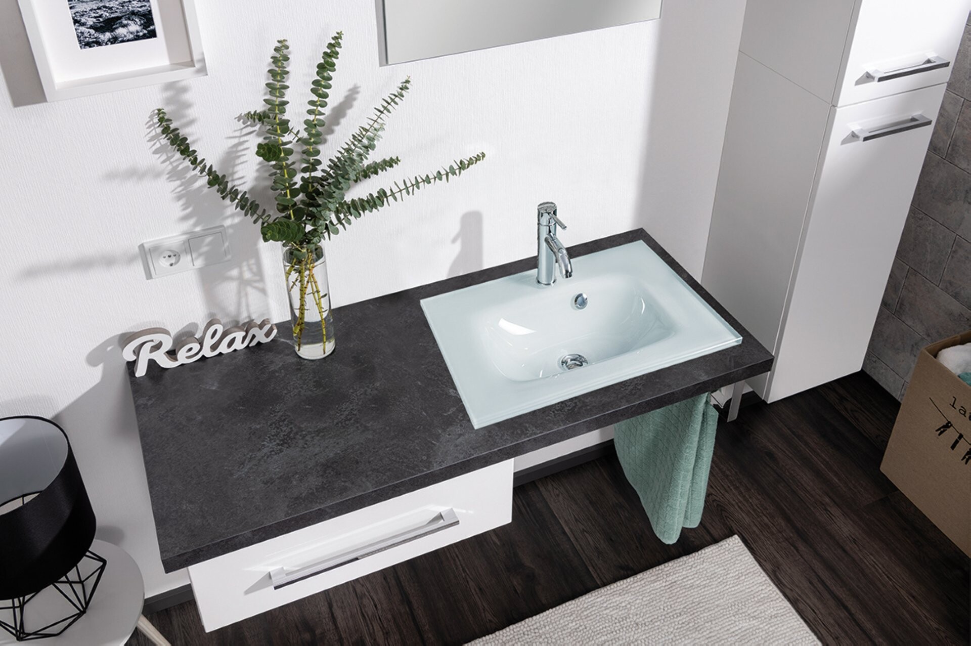 Fackelmann Waschbecken 60 cm aus Glas, Weiß Fackelmann Waschbecken 60 cm aus Glas, Weiß