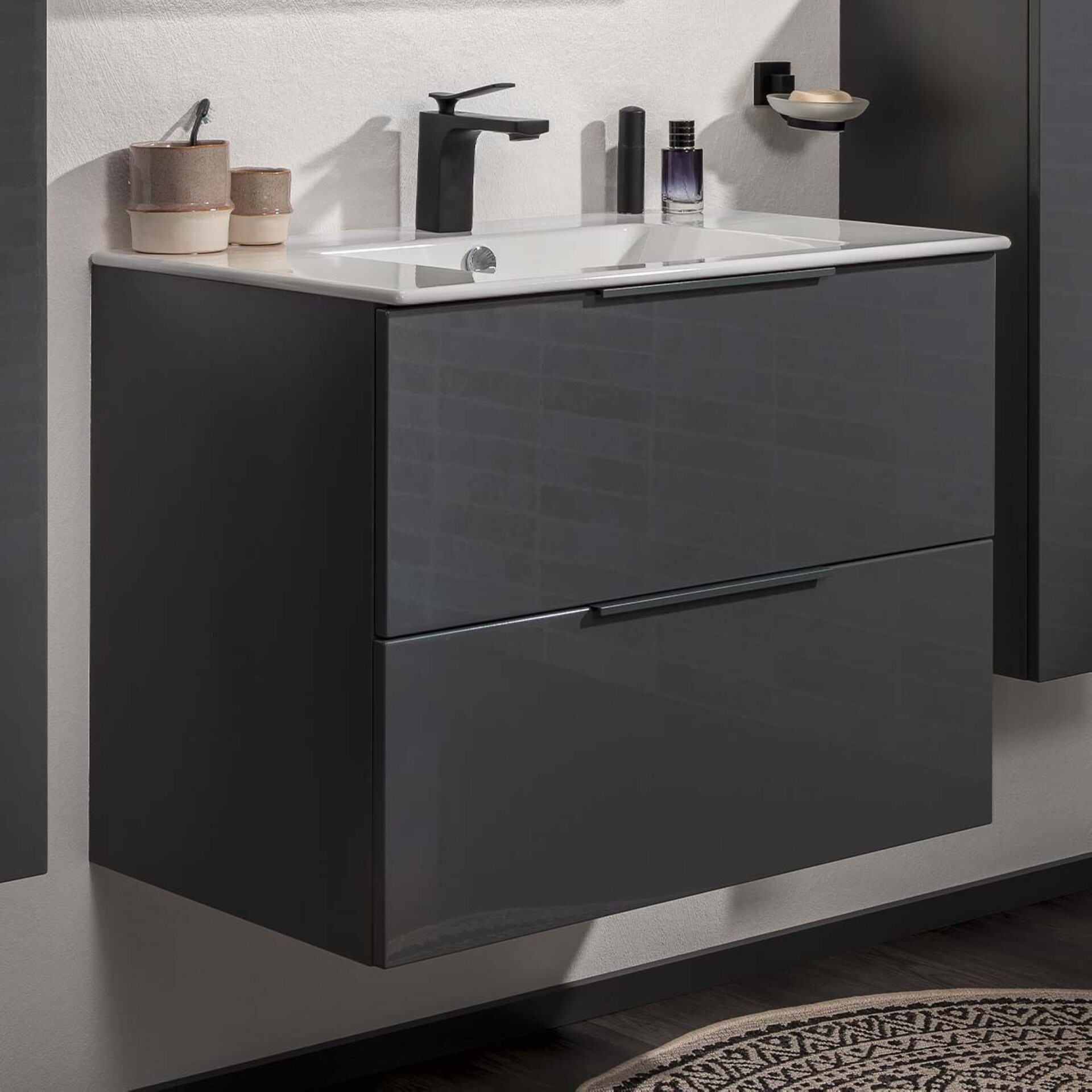 Fackelmann LUNA Waschbeckenunterschrank 80cm, Schwarz/Anthrazit Fackelmann LUNA Waschbeckenunterschrank 80cm, Schwarz/Anthrazit