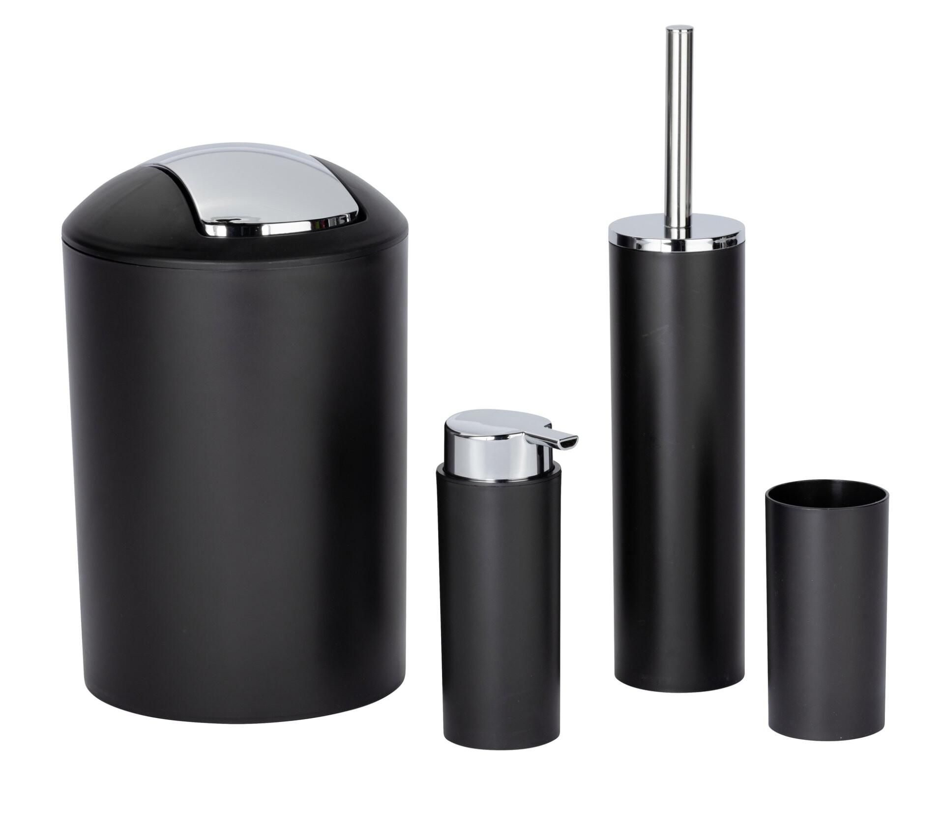WENKO CALVO Accessoire Set, Schwarz, Zahnputzbecher, Seifenspender, WC-Garnitur, Kosmetikeimer