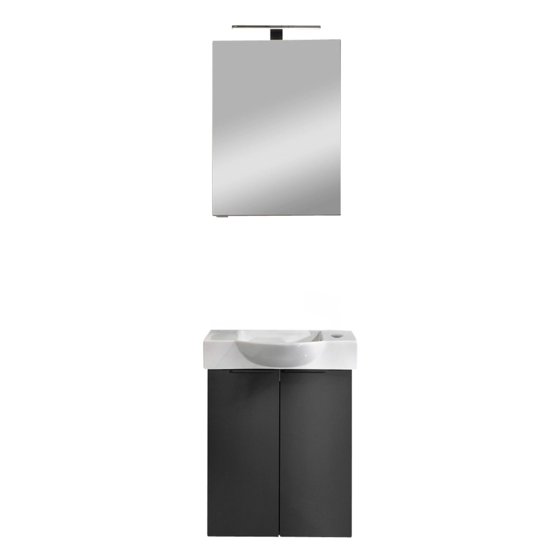 FACKELMANN SBC B.PARIS Gäste WC Waschtisch Set mit Spiegelschrank 55 cm breit, Schwarz matt, Türanschlag rechts FACKELMANN SBC B.PARIS Gäste WC Waschtisch Set mit Spiegelschrank 55 cm breit, Schwarz matt, Türanschlag rechts