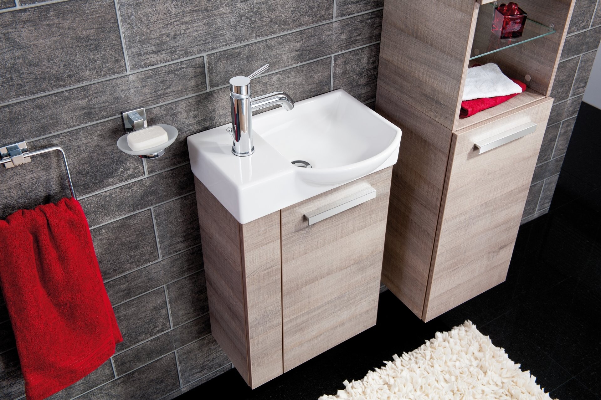 Fackelmann SBC A-VERO Gäste WC Set 2-teilig 45 cm, Braun hell, rechts, Keramik Hahnloch links Fackelmann SBC A-VERO Gäste WC Set 2-teilig 45 cm, Braun hell, rechts, Keramik Hahnloch links