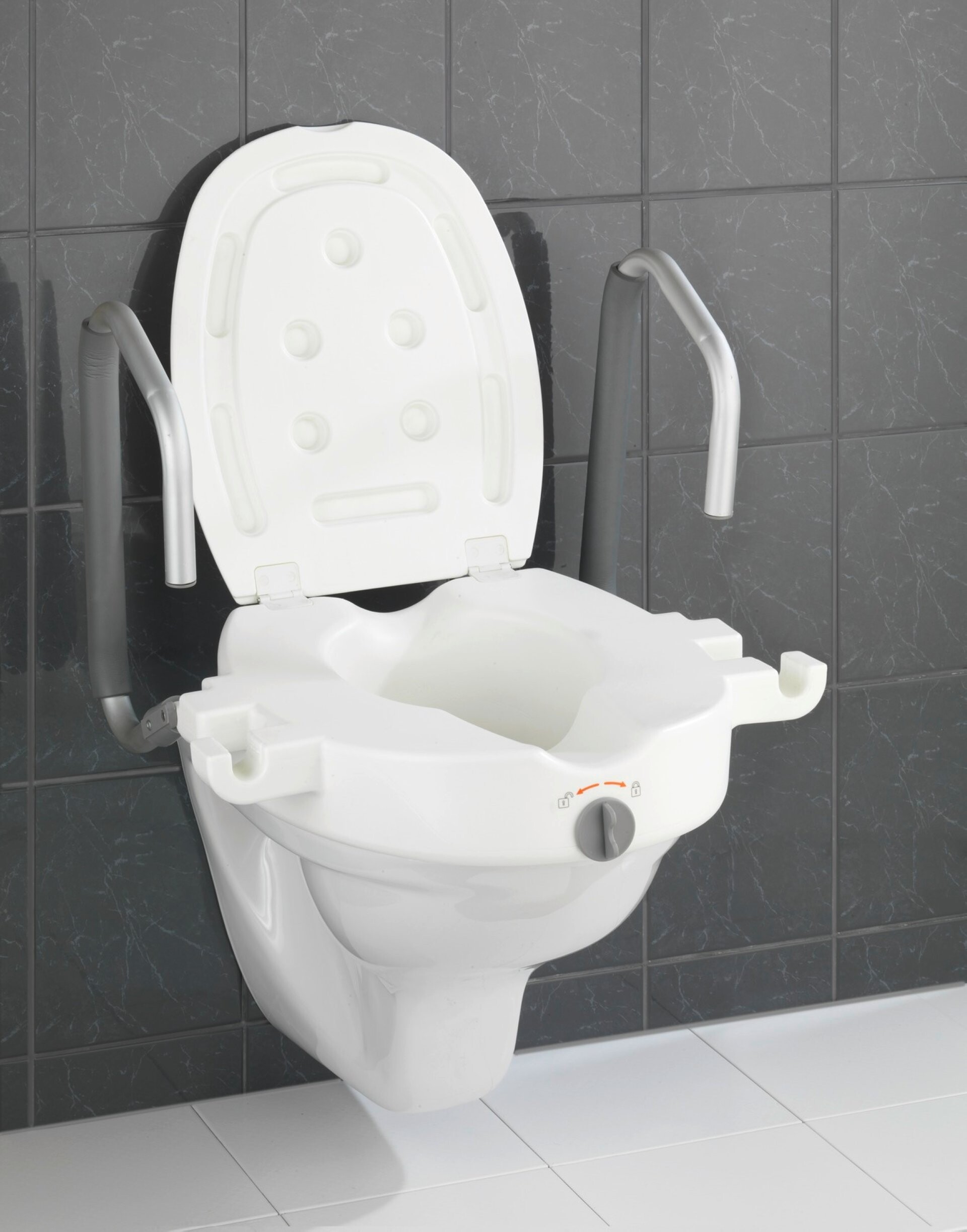WENKO SECURA WC-Sitz Erhöhung, Weiß, mit Stützgriffen