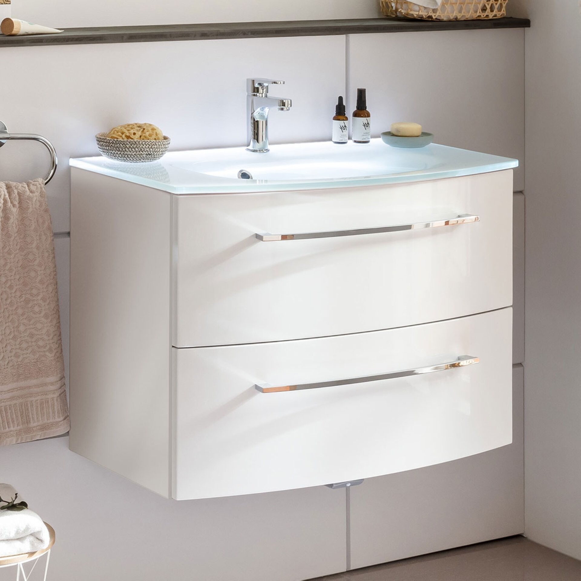 Fackelmann VERONA Badmöbel Set 2-teilig 80 cm breit, Weiß Hochglanz, Glas Fackelmann VERONA Badmöbel Set 2-teilig 80 cm breit, Weiß Hochglanz, Glas