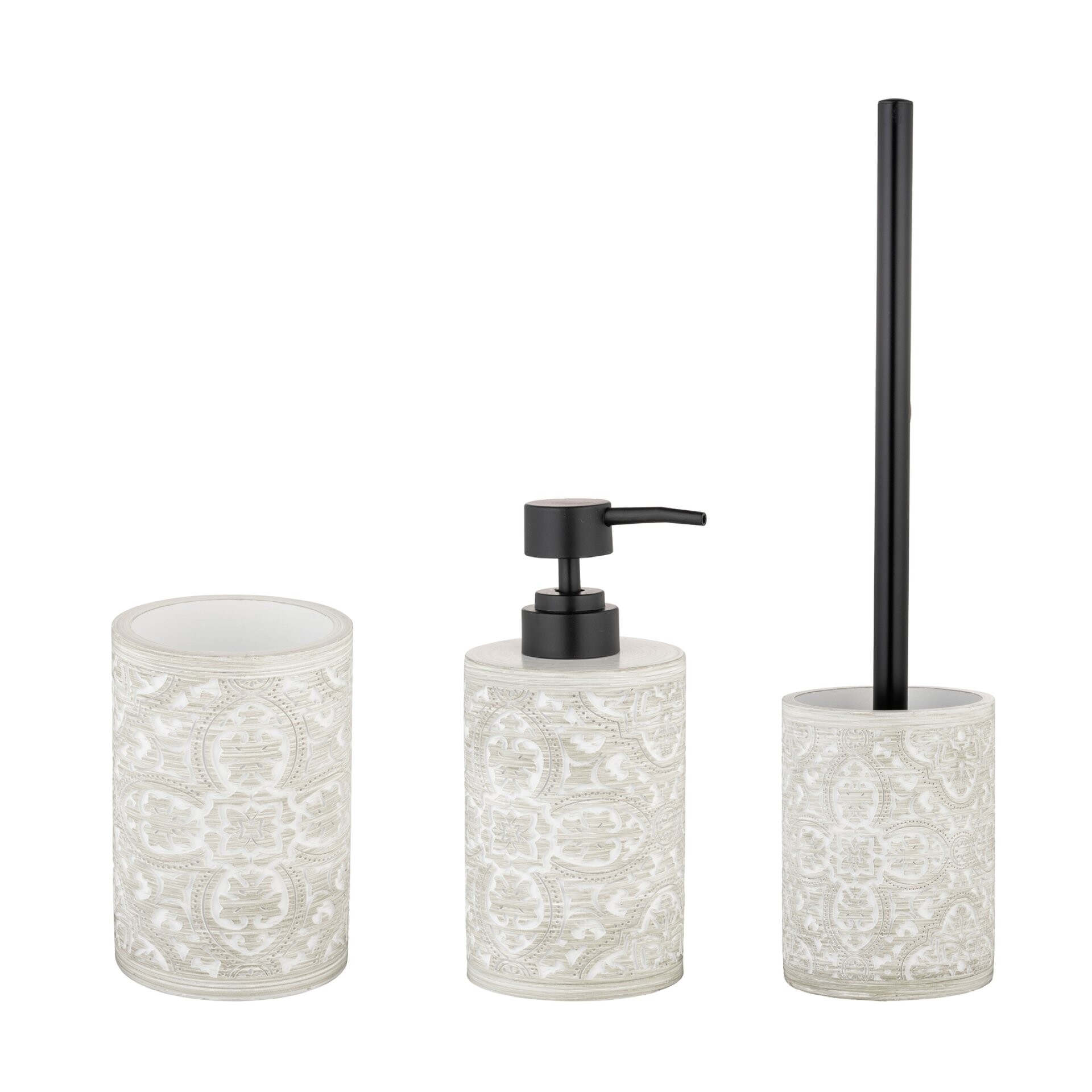 WENKO ORTEZZANO Accessoire Set, Grau, Zahnputzbecher, Seifenspender, WC-Garnitur