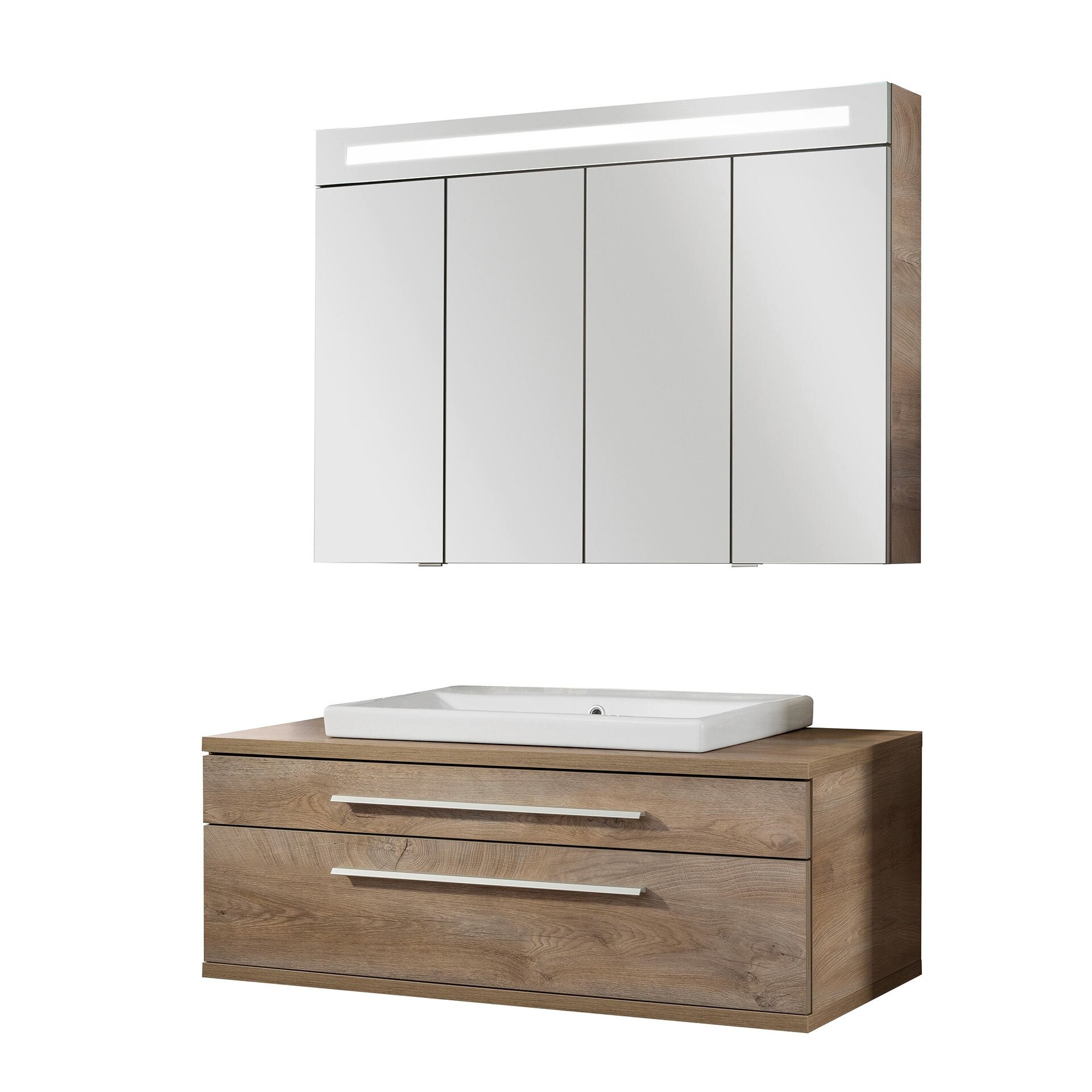 Fackelmann STANFORD Badmöbel Set 3-teilig,110 cm breit, Braun, Keramik + Spiegelschrank Fackelmann STANFORD Badmöbel Set 3-teilig,110 cm breit, Braun, Keramik + Spiegelschrank