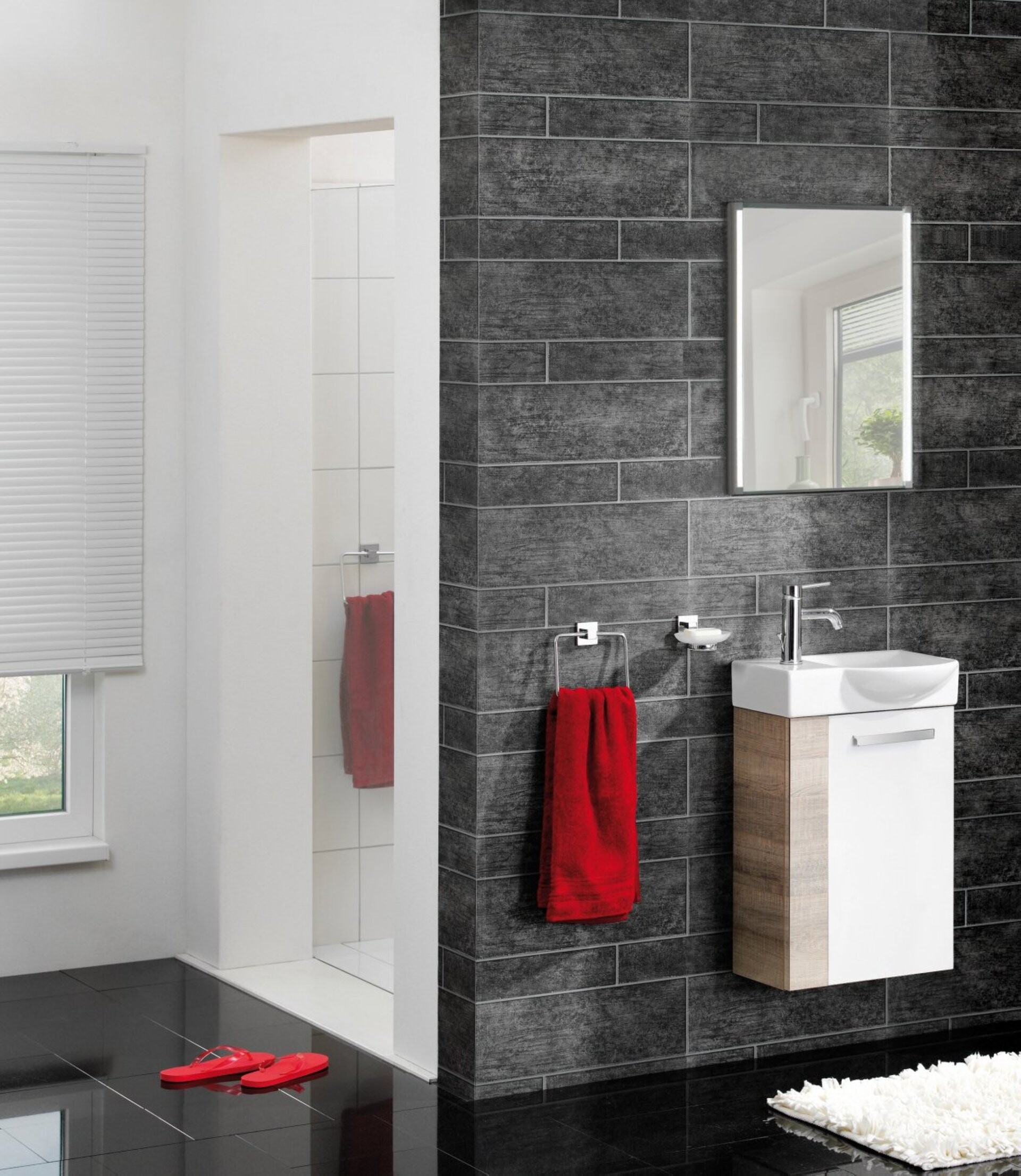 Fackelmann SBC A-VERO Gäste WC Set 4-teilig 45 cm, Braun hell/Weiß, rechts, Keramik Hahnloch links Fackelmann SBC A-VERO Gäste WC Set 4-teilig 45 cm, Braun hell/Weiß, rechts, Keramik Hahnloch links