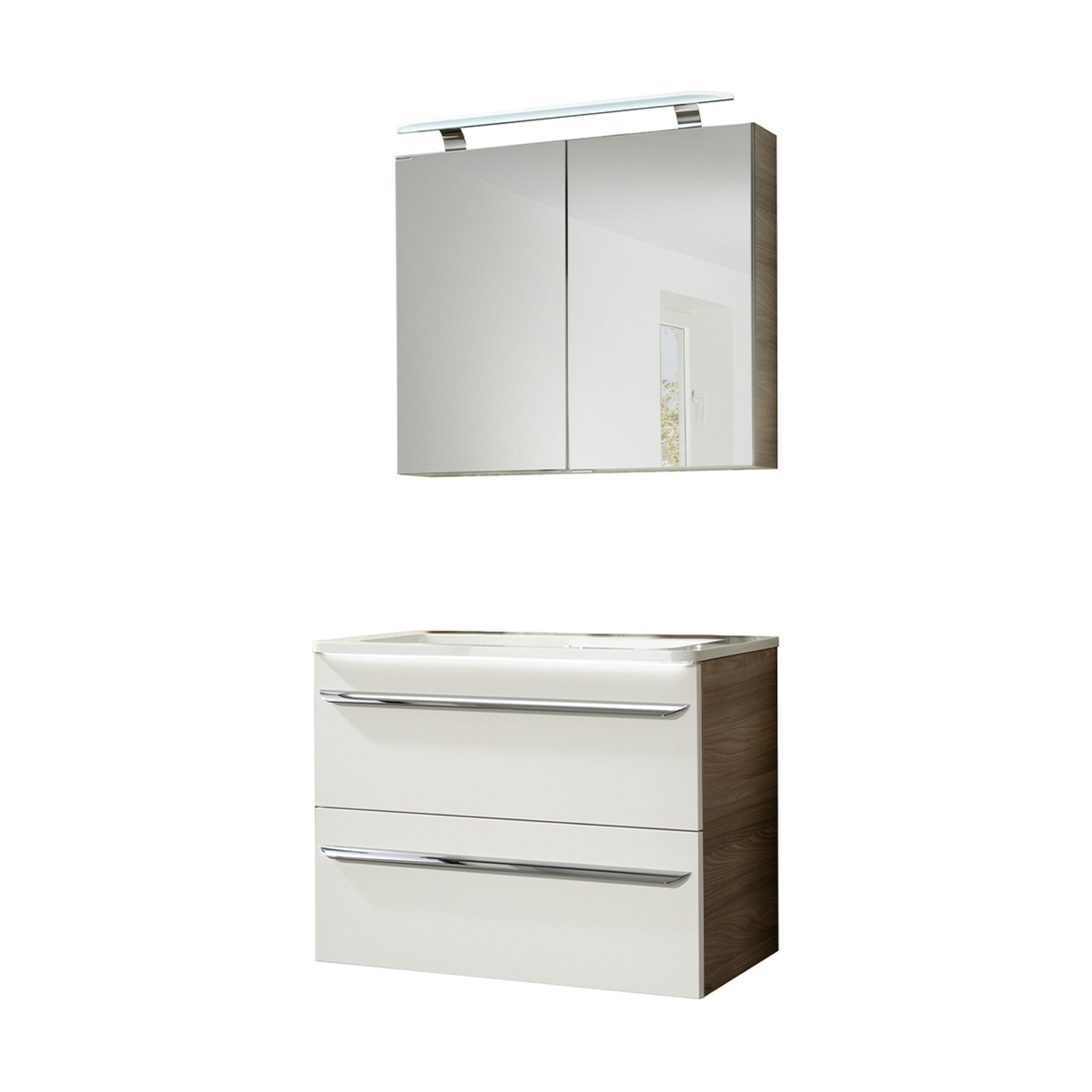 Fackelmann LUXOR Badmöbel Set 3-teilig 80 cm, Braun/Weiß + LED-Spiegelschrank Fackelmann LUXOR Badmöbel Set 3-teilig 80 cm, Braun/Weiß + LED-Spiegelschrank
