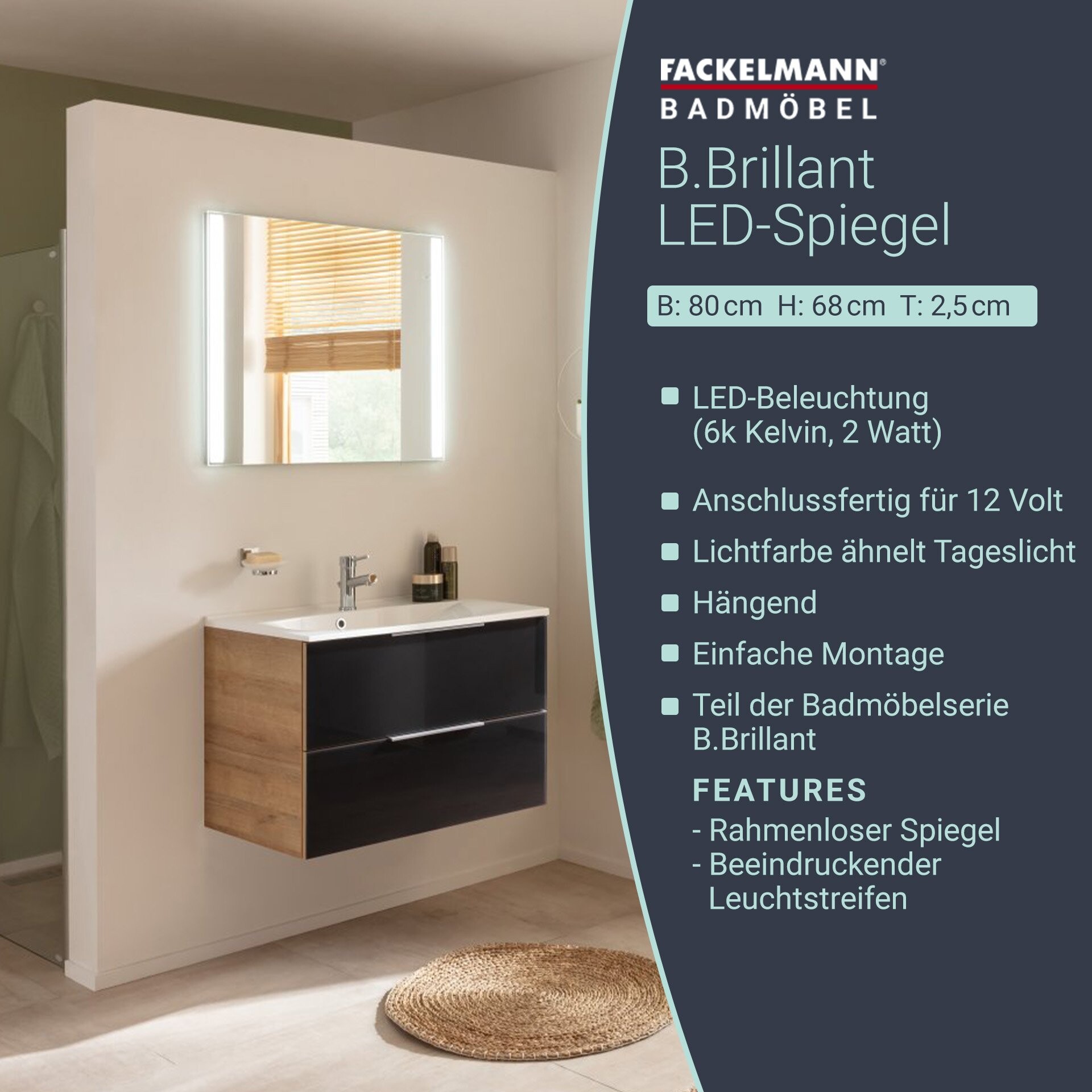 Fackelmann B.BRILLANT LED Spiegel 80 cm Fackelmann B.BRILLANT LED Spiegel 80 cm