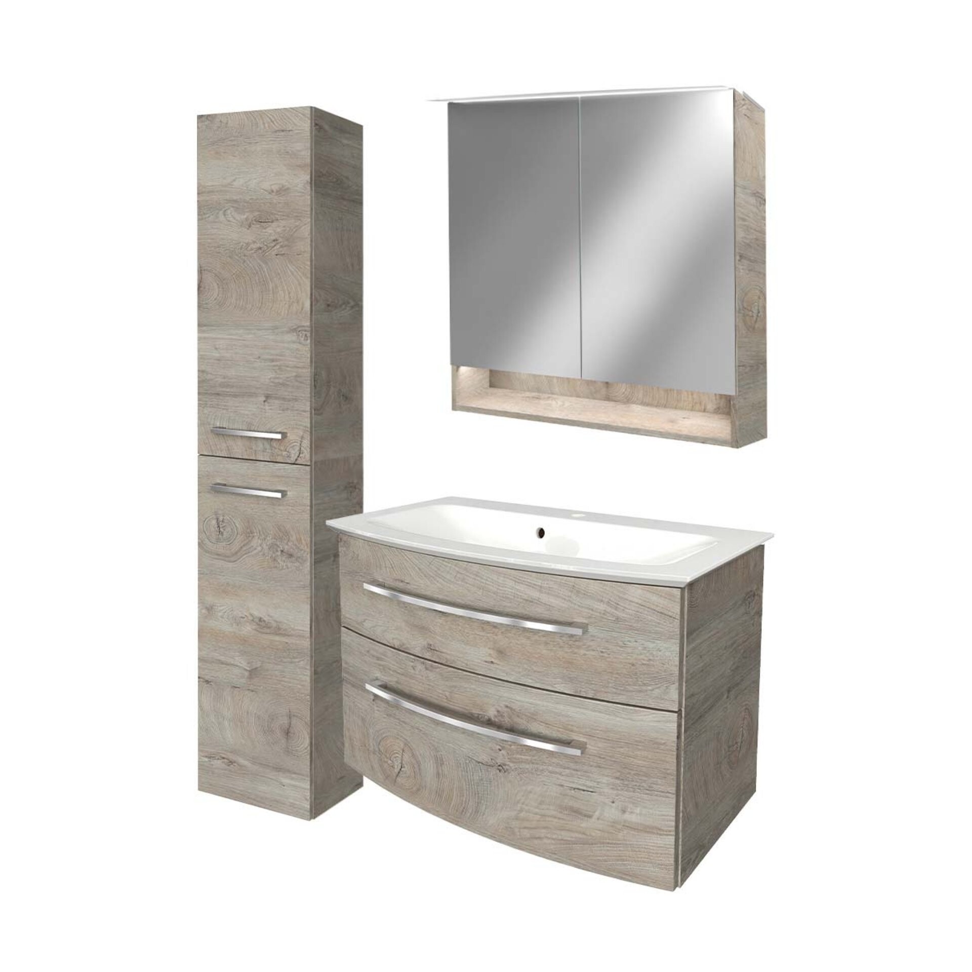 Fackelmann B.STYLE Badmöbel Set 4-teilig, 83 cm, Grau + LED-Spiegelschrank + Hochschrank links Fackelmann B.STYLE Badmöbel Set 4-teilig, 83 cm, Grau + LED-Spiegelschrank + Hochschrank links