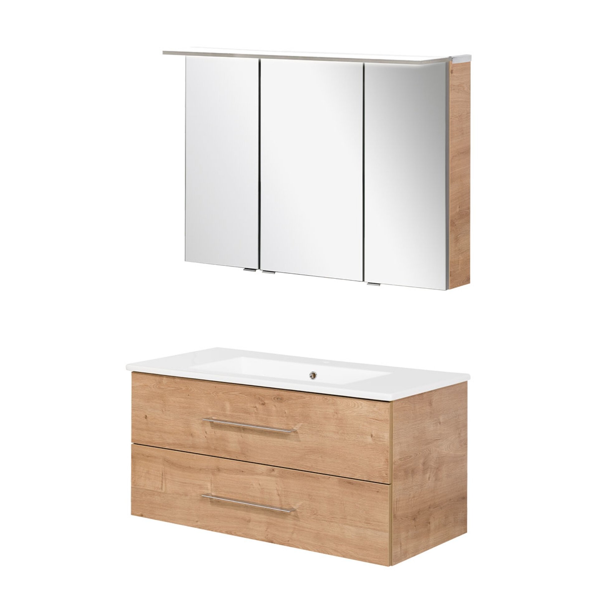 FACKELMANN B.PERFEKT Waschtisch Set mit Spiegelschrank 103 cm breit, Braun hell, Waschbecken Keramik FACKELMANN B.PERFEKT Waschtisch Set mit Spiegelschrank 103 cm breit, Braun hell, Waschbecken Keramik