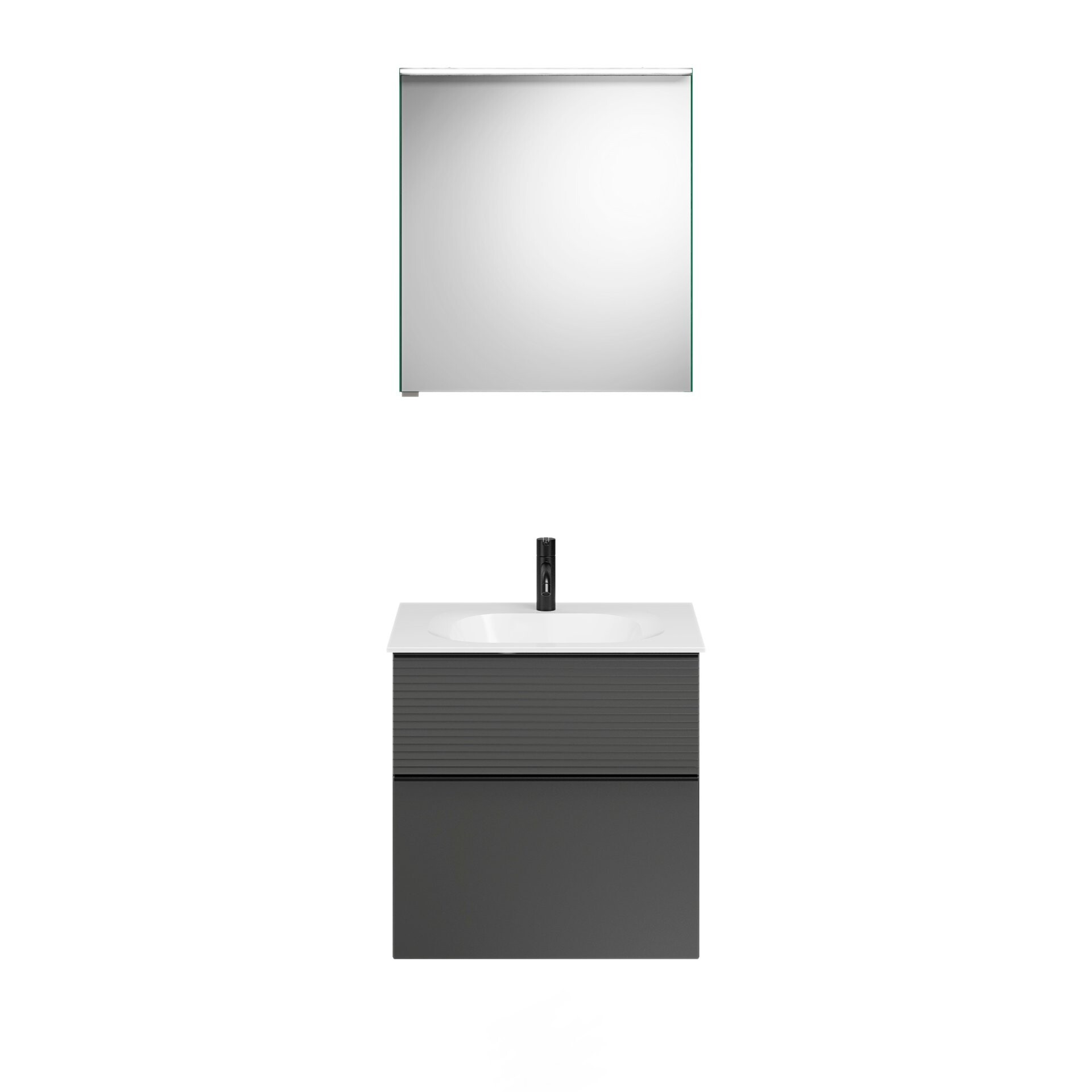 Burgbad FIUMO Waschtisch Set mit Spiegelschrank 62 cm breit, Anthrazit, Waschbecken Gussmarmor Weiß, Anschlag rechts Burgbad FIUMO Waschtisch Set mit Spiegelschrank 62 cm breit, Anthrazit, Waschbecken Gussmarmor Weiß, Anschlag rechts