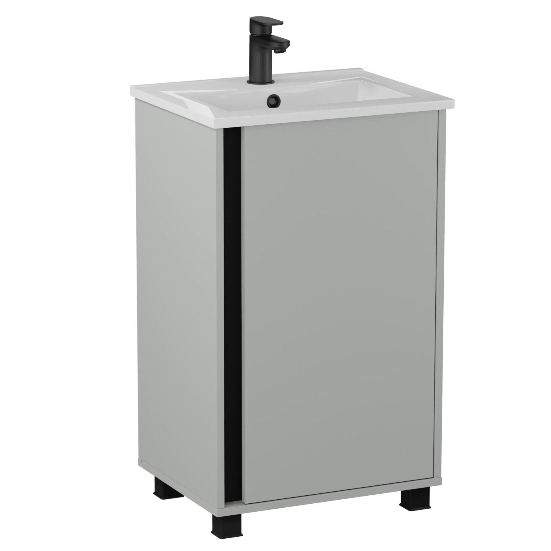 BADEDU LULE Waschbecken mit Unterschrank 51 cm breit, Grau, Waschbecken Keramik Weiß, mit Füßen
