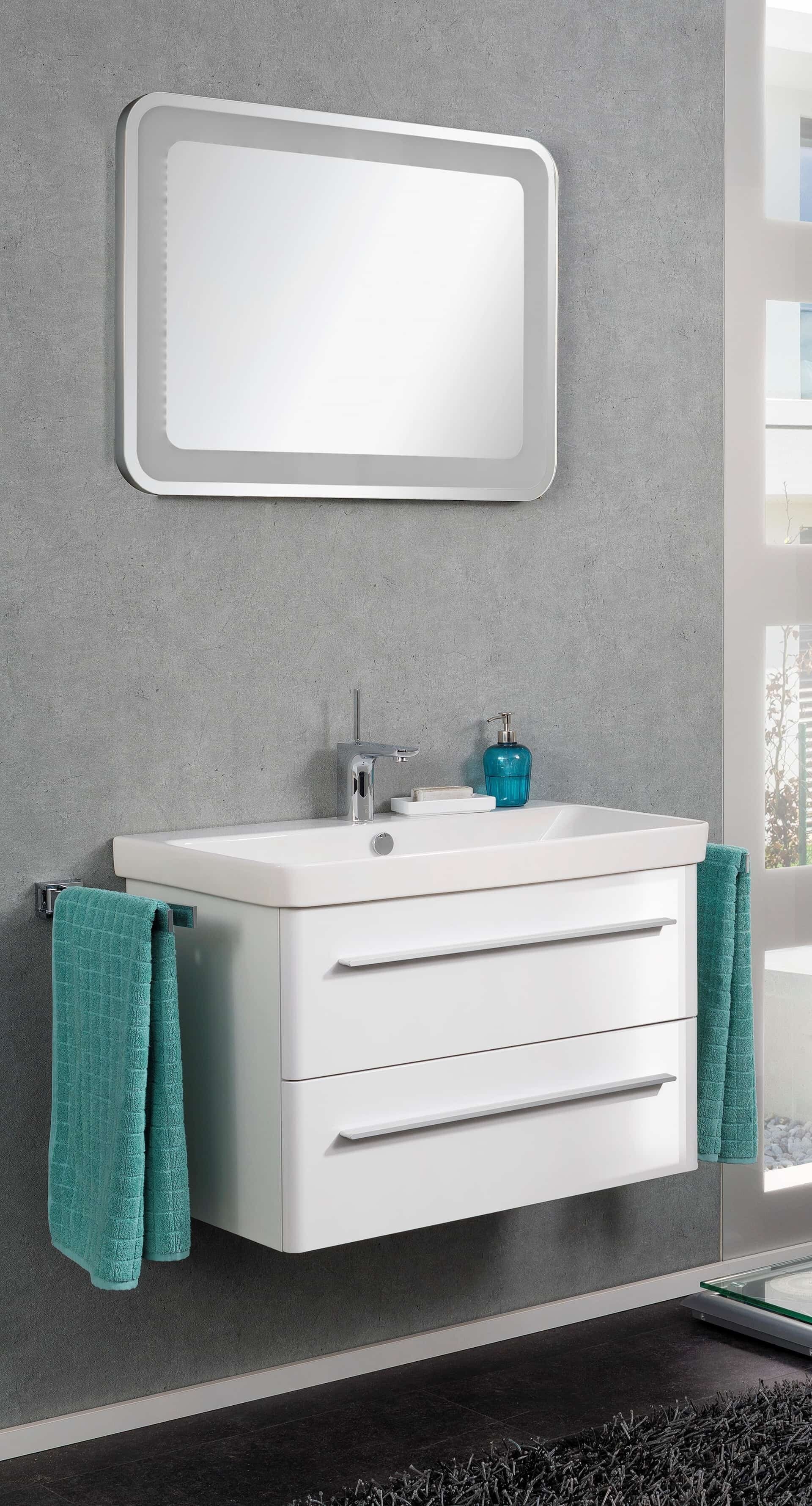 Lanzet K8 Badmöbel Set 3-teilig, 80cm, Weiß, LED Spiegelelement, Keramikbecken Lanzet K8 Badmöbel Set 3-teilig, 80cm, Weiß, LED Spiegelelement, Keramikbecken
