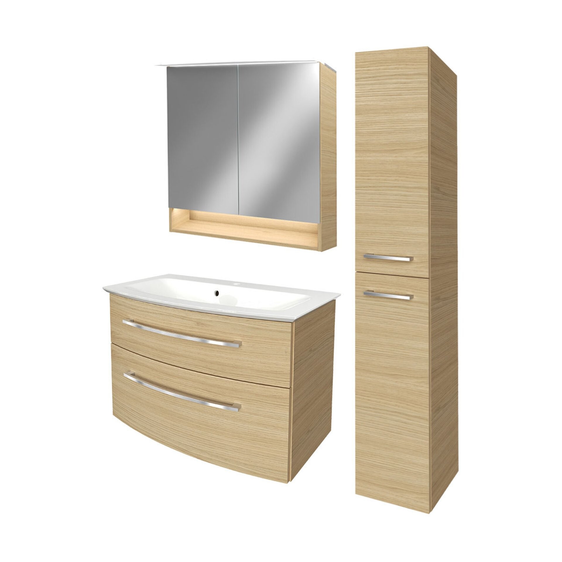 Fackelmann B.STYLE Badmöbel Set 4-teilig, 83 cm, Braun + LED-Spiegelschrank + Hochschrank rechts Fackelmann B.STYLE Badmöbel Set 4-teilig, 83 cm, Braun + LED-Spiegelschrank + Hochschrank rechts