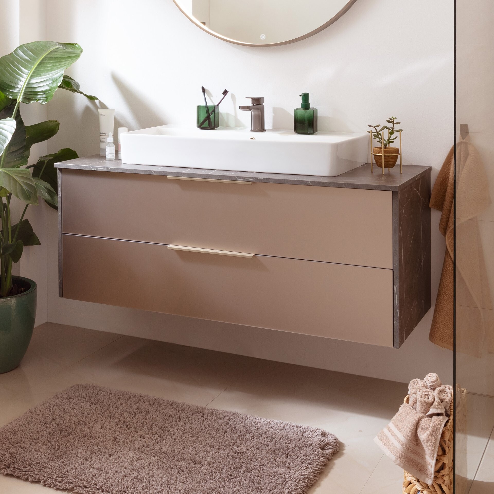 LANZET VIDRO Waschbecken mit Unterschrank 120 cm breit, Braun/Marmor Grau, Waschbecken Keramik Weiß LANZET VIDRO Waschbecken mit Unterschrank 120 cm breit, Braun/Marmor Grau, Waschbecken Keramik Weiß
