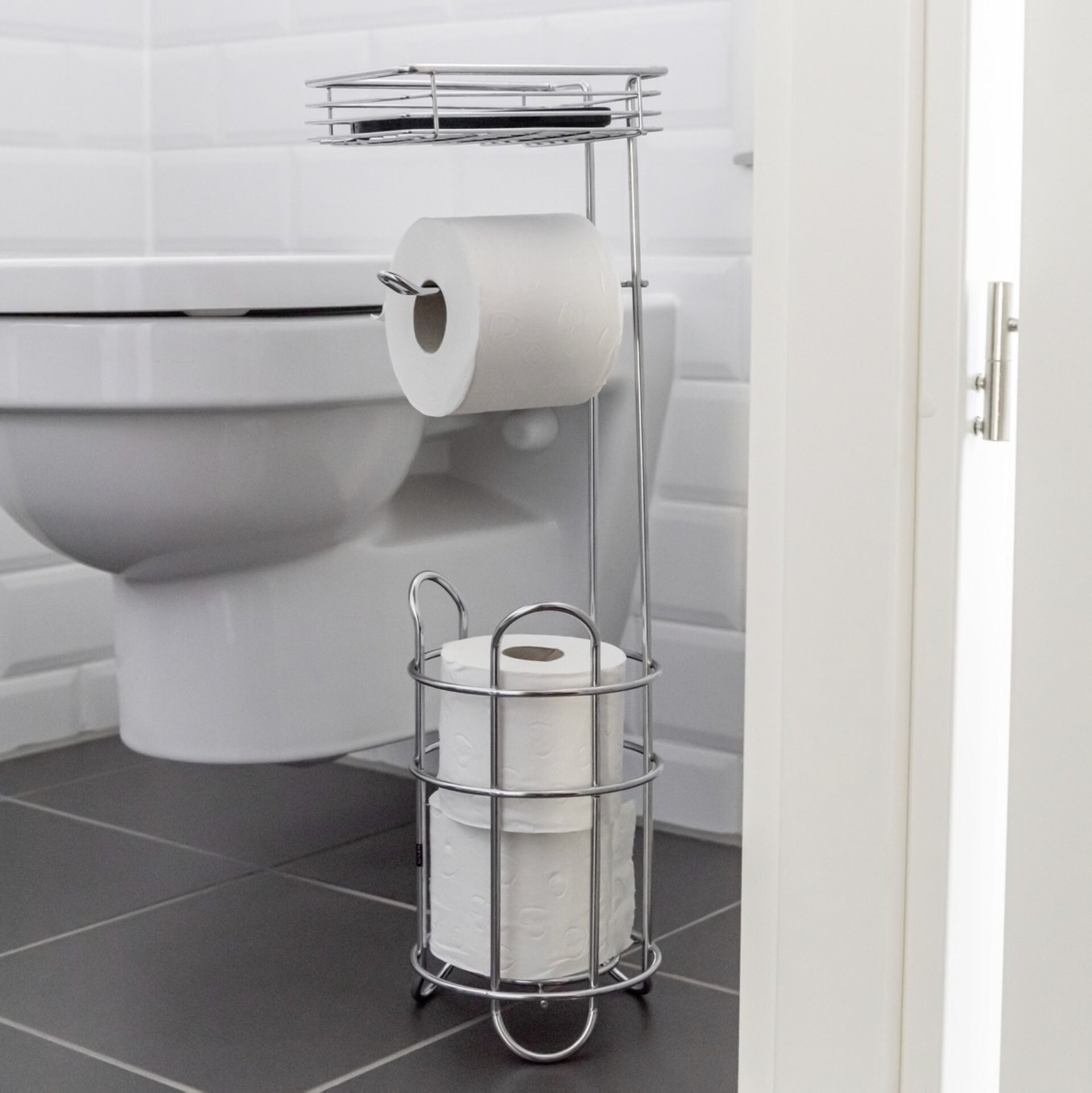 WENKO Toilettenpapierhalter, Chrom, mit Bevorrater und Ablage