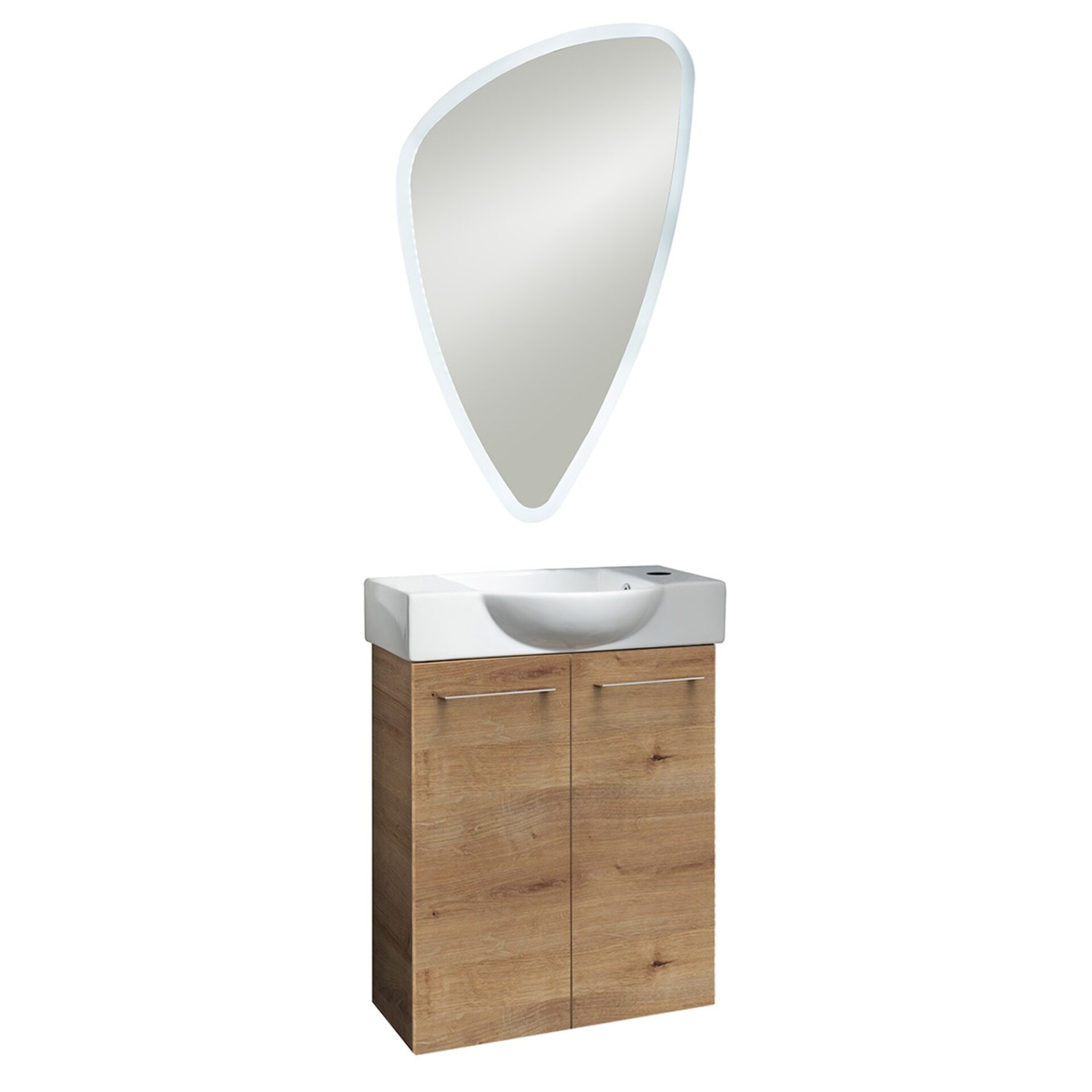 Fackelmann SBC MILANO Gäste WC Set 3-teilig 55 cm, Braun hell, 2 Türen, Keramik rechts + LED-Spiegel Fackelmann SBC MILANO Gäste WC Set 3-teilig 55 cm, Braun hell, 2 Türen, Keramik rechts + LED-Spiegel