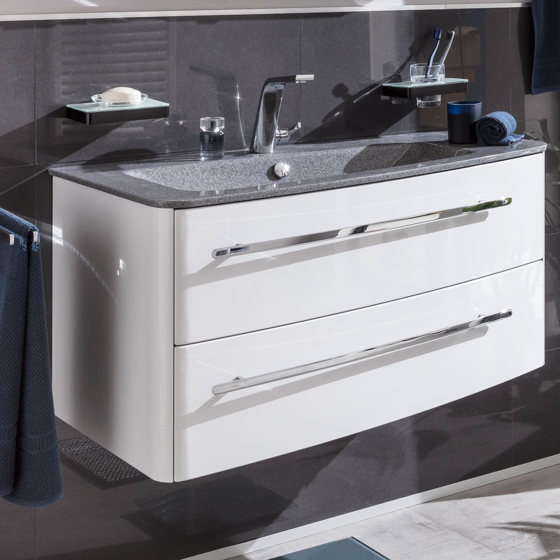 Lanzet CLASSICO Badmöbel Set 2-teilig, 100cm breit, Weiß, Grau-Metallic Lanzet CLASSICO Badmöbel Set 2-teilig, 100cm breit, Weiß, Grau-Metallic