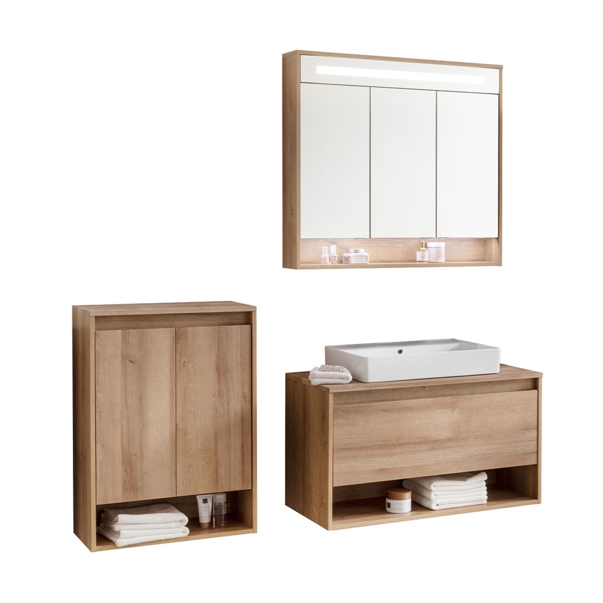 Fackelmann NATURA Badmöbelset 4-teilig, 94 cm, Braun hell + Spiegelschrank + Doppel-Midischrank Fackelmann NATURA Badmöbelset 4-teilig, 94 cm, Braun hell + Spiegelschrank + Doppel-Midischrank
