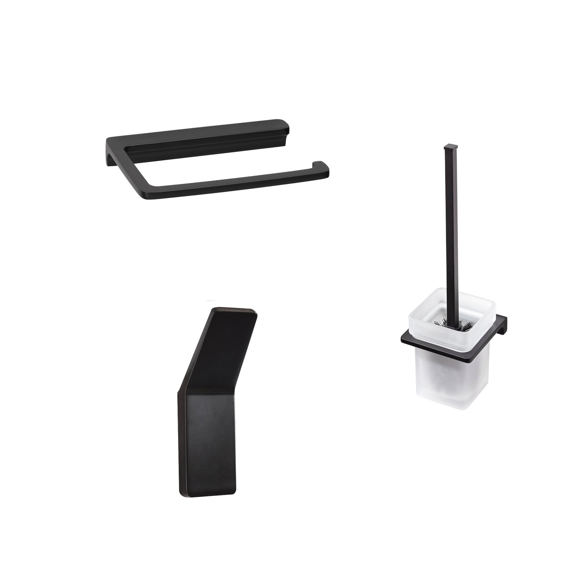BADEDU SIRIUS Accessoire Set 3-teilig, Schwarz matt, Handtuchhaken, Toilettenpapierhalter, Toilettenbürste mit Halter BADEDU SIRIUS Accessoire Set 3-teilig, Schwarz matt, Handtuchhaken, Toilettenpapierhalter, Toilettenbürste mit Halter