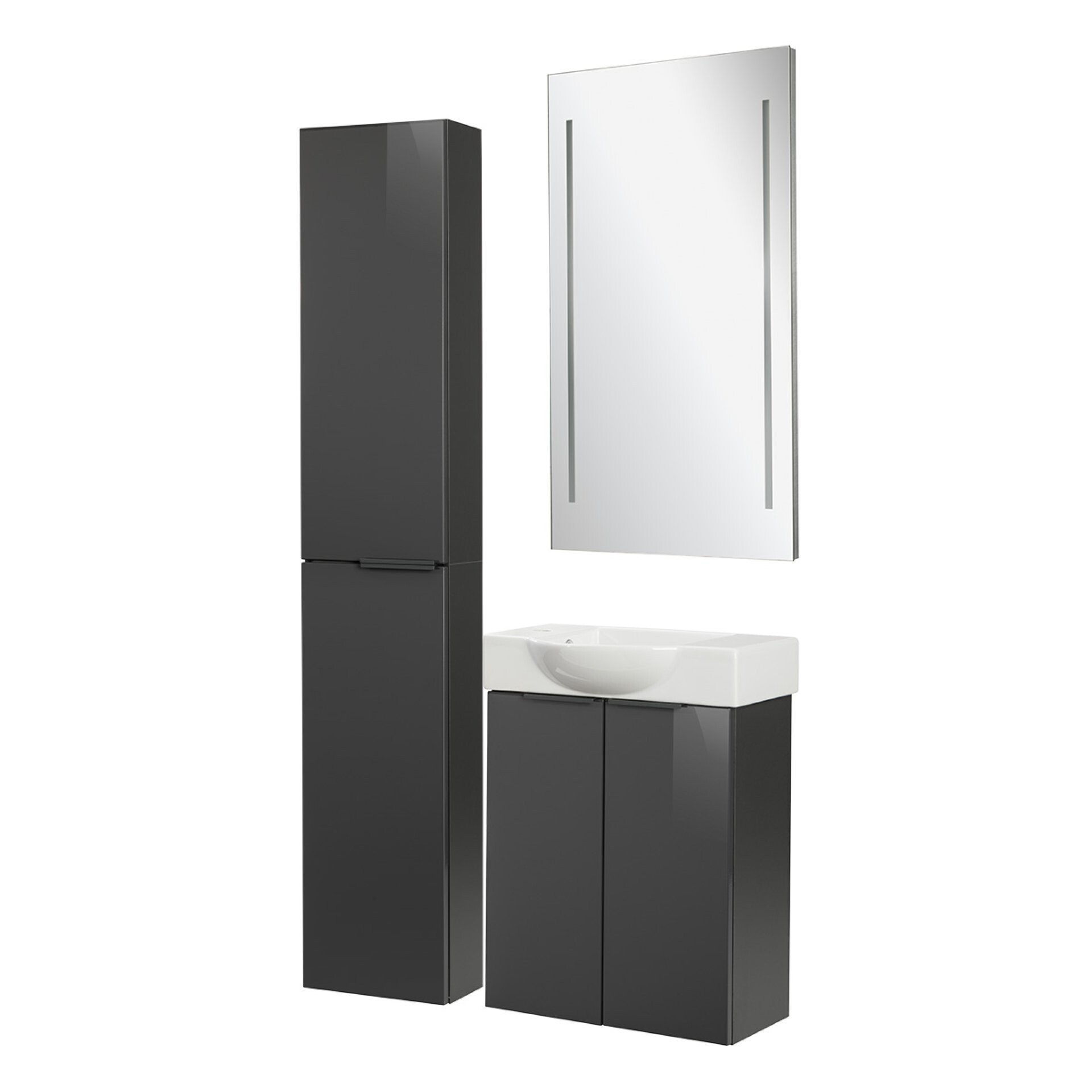 Fackelmann SBC LUNA Gäste WC Set 4-teilig 55 cm, Anthrazit, Keramik links+Spiegel+Hochschrank slim Fackelmann SBC LUNA Gäste WC Set 4-teilig 55 cm, Anthrazit, Keramik links+Spiegel+Hochschrank slim