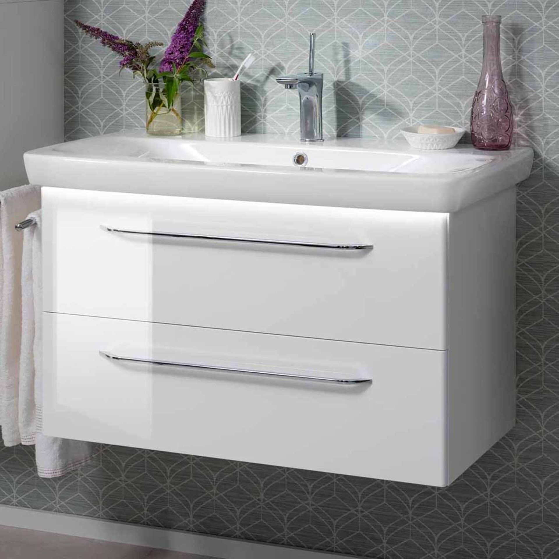 FACKELMANN MILANO Waschtisch mit Unterschrank, 88 cm breit, Weiß, Waschbecken Keramik FACKELMANN MILANO Waschtisch mit Unterschrank, 88 cm breit, Weiß, Waschbecken Keramik