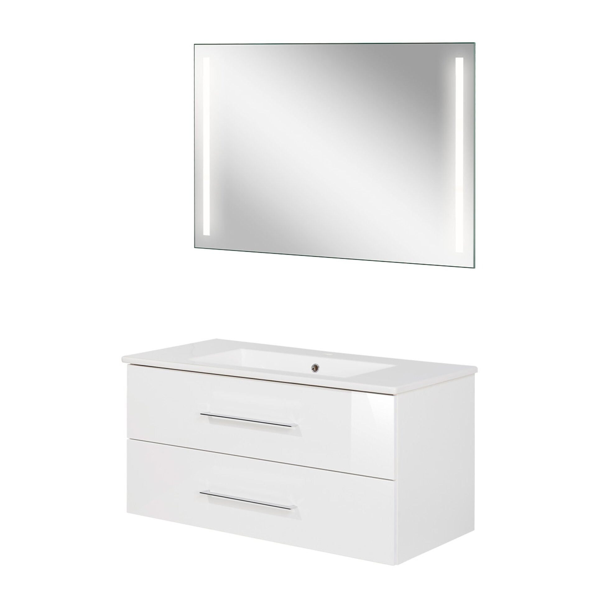 FACKELMANN B.PERFEKT Waschtisch Set mit Spiegel 103 cm breit, Weiß, Waschbecken Keramik Weiß FACKELMANN B.PERFEKT Waschtisch Set mit Spiegel 103 cm breit, Weiß, Waschbecken Keramik Weiß