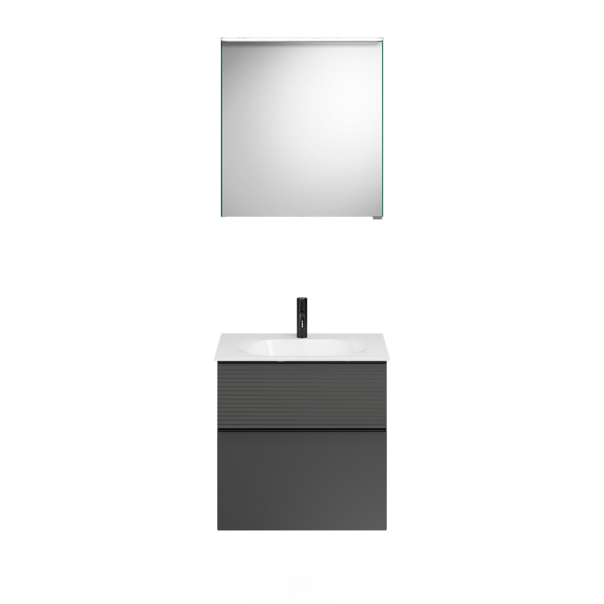 Burgbad FIUMO Waschtisch Set mit Spiegelschrank 62 cm breit, Anthrazit, Waschbecken Gussmarmor Weiß, Anschlag links Burgbad FIUMO Waschtisch Set mit Spiegelschrank 62 cm breit, Anthrazit, Waschbecken Gussmarmor Weiß, Anschlag links
