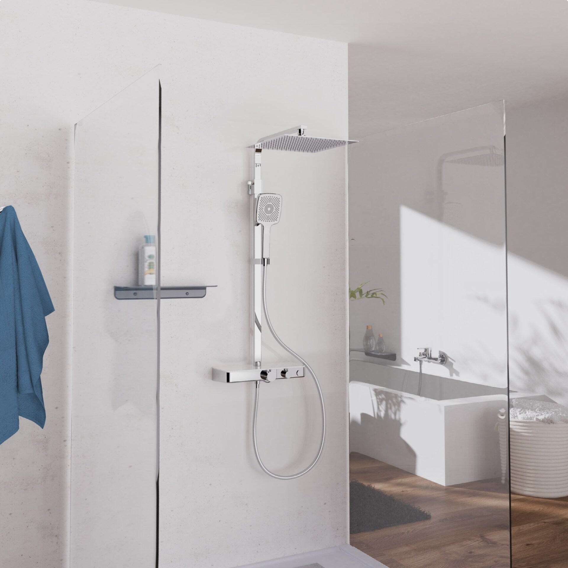 SCHÜTTE OCEAN Überkopf-Brauseset, Chrom/Weiß, mit Duschthermostat und Ablage SCHÜTTE OCEAN Überkopf-Brauseset, Chrom/Weiß, mit Duschthermostat und Ablage