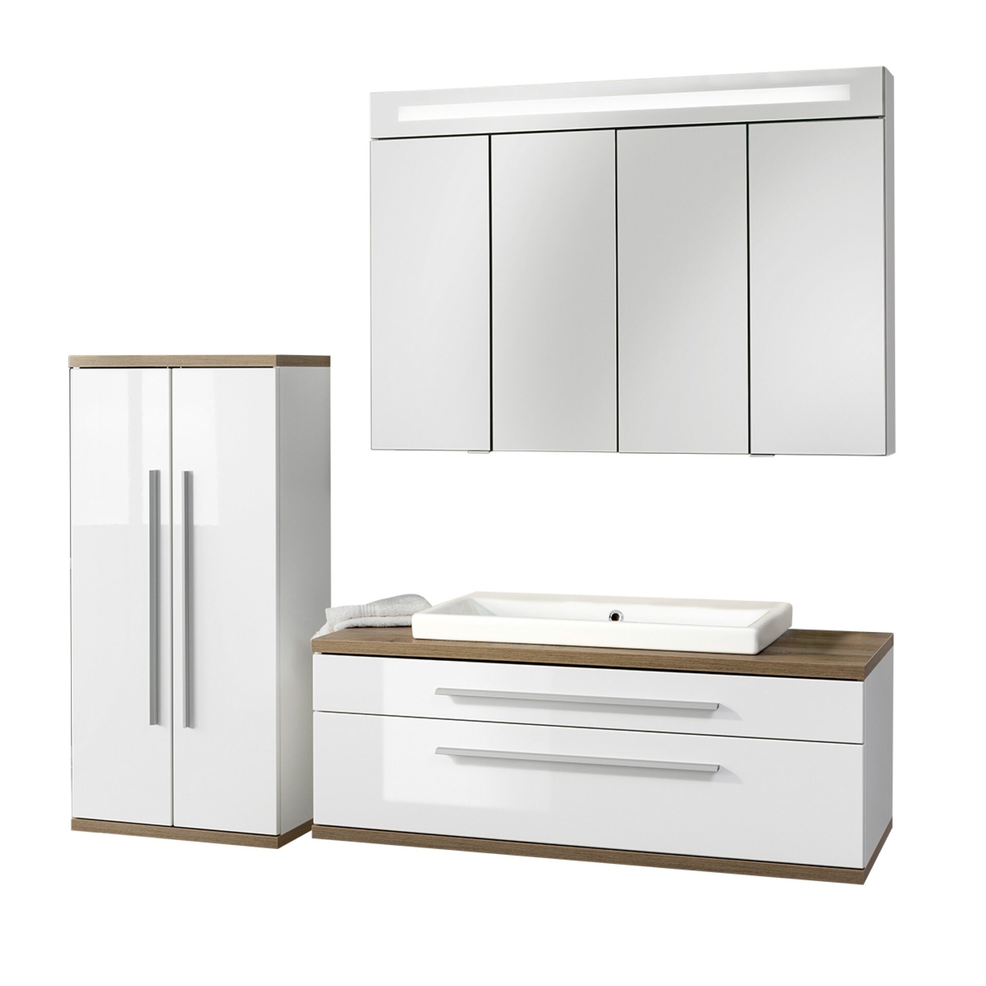 Fackelmann STANFORD Badmöbel Set 4-teilig, 110 cm breit, Weiß,Keramik+Spiegelschrank+Midischrank Fackelmann STANFORD Badmöbel Set 4-teilig, 110 cm breit, Weiß,Keramik+Spiegelschrank+Midischrank