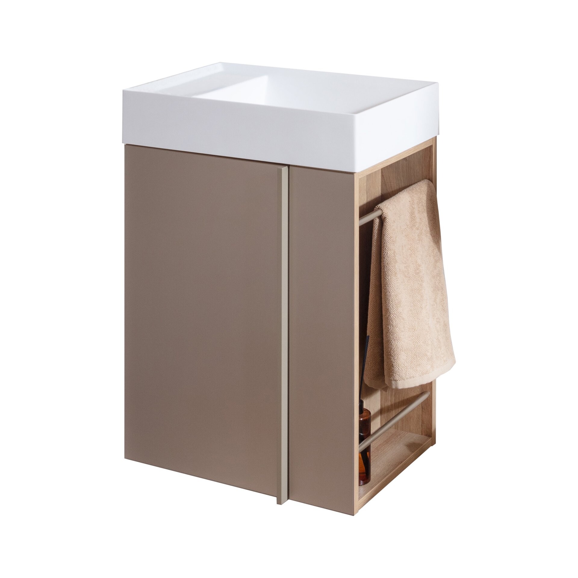 LANZET VIDRO Gäste WC Waschtisch Set 50 cm breit, Braun, Waschbecken Keramik Weiß, Anschlag links LANZET VIDRO Gäste WC Waschtisch Set 50 cm breit, Braun, Waschbecken Keramik Weiß, Anschlag links