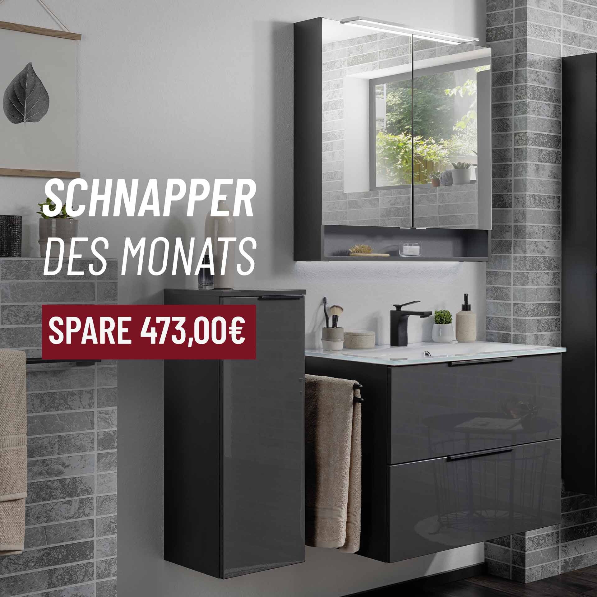 Fackelmann LUNA Badmöbel Set 4-teilig, 80 cm breit, Anthrazit, Keramik, LED Spiegelschrank