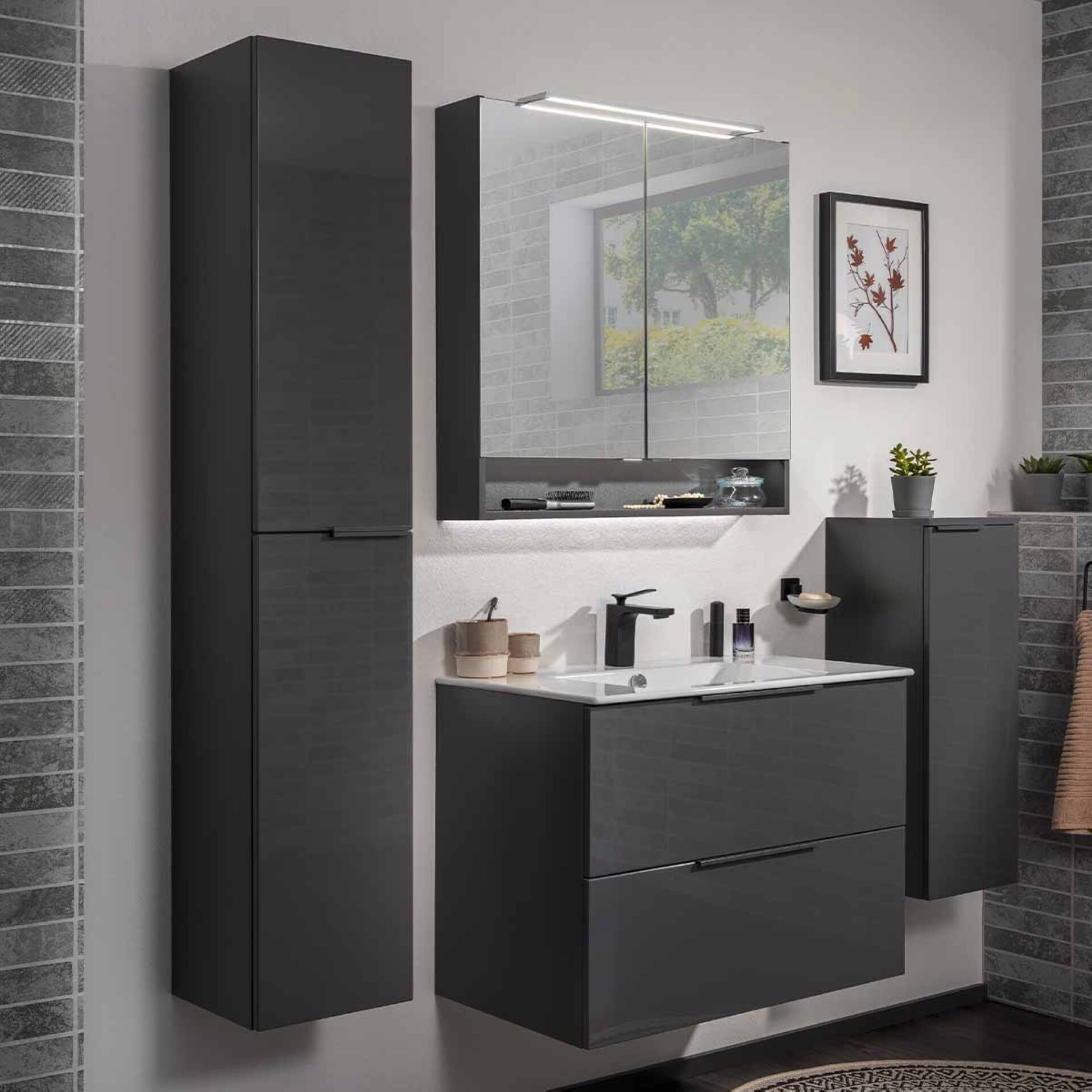 Fackelmann LUNA Hochschrank 30cm, Schwarz/Anthrazit Fackelmann LUNA Hochschrank 30cm, Schwarz/Anthrazit