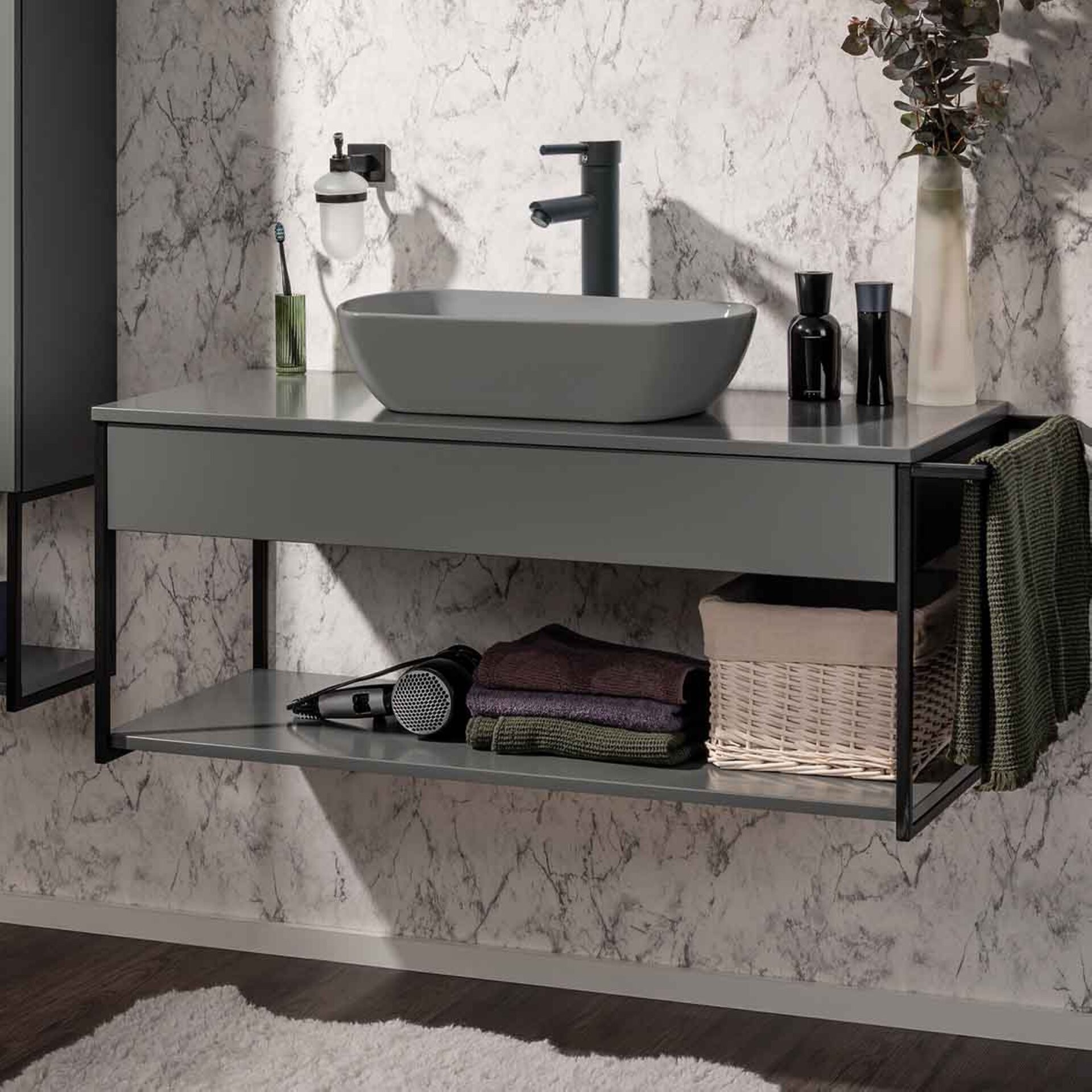 Fackelmann NEW YORK Badmöbel Set 2-teilig, 108 cm, Grau, Keramik Grau Fackelmann NEW YORK Badmöbel Set 2-teilig, 108 cm, Grau, Keramik Grau