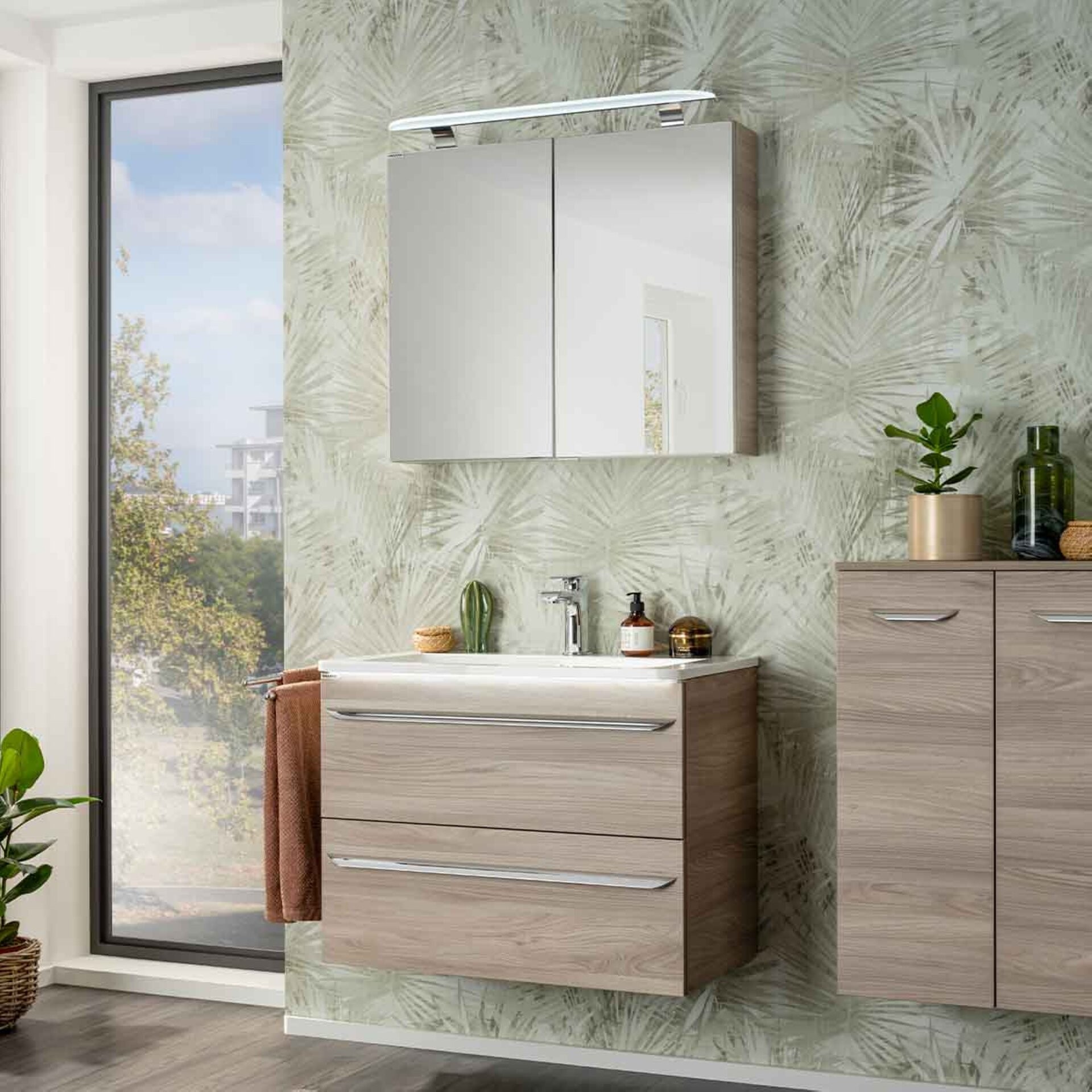 Fackelmann LUXOR Badmöbel Set 3-teilig 80 cm, Braun + LED-Spiegelschrank Fackelmann LUXOR Badmöbel Set 3-teilig 80 cm, Braun + LED-Spiegelschrank