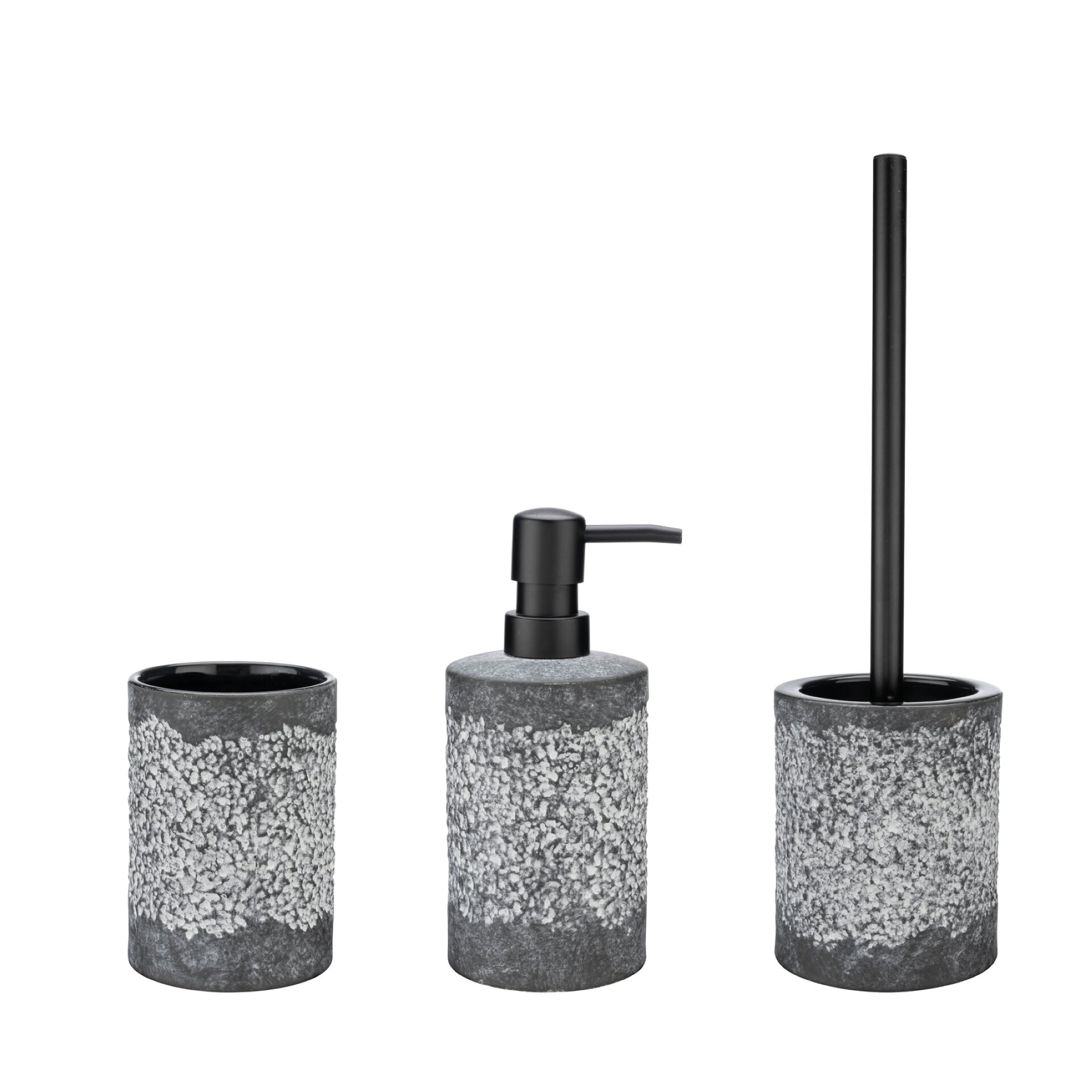 WENKO ANFO Accessoire Set, Grau, Zahnputzbecher, Seifenspender, WC-Garnitur, Keramik