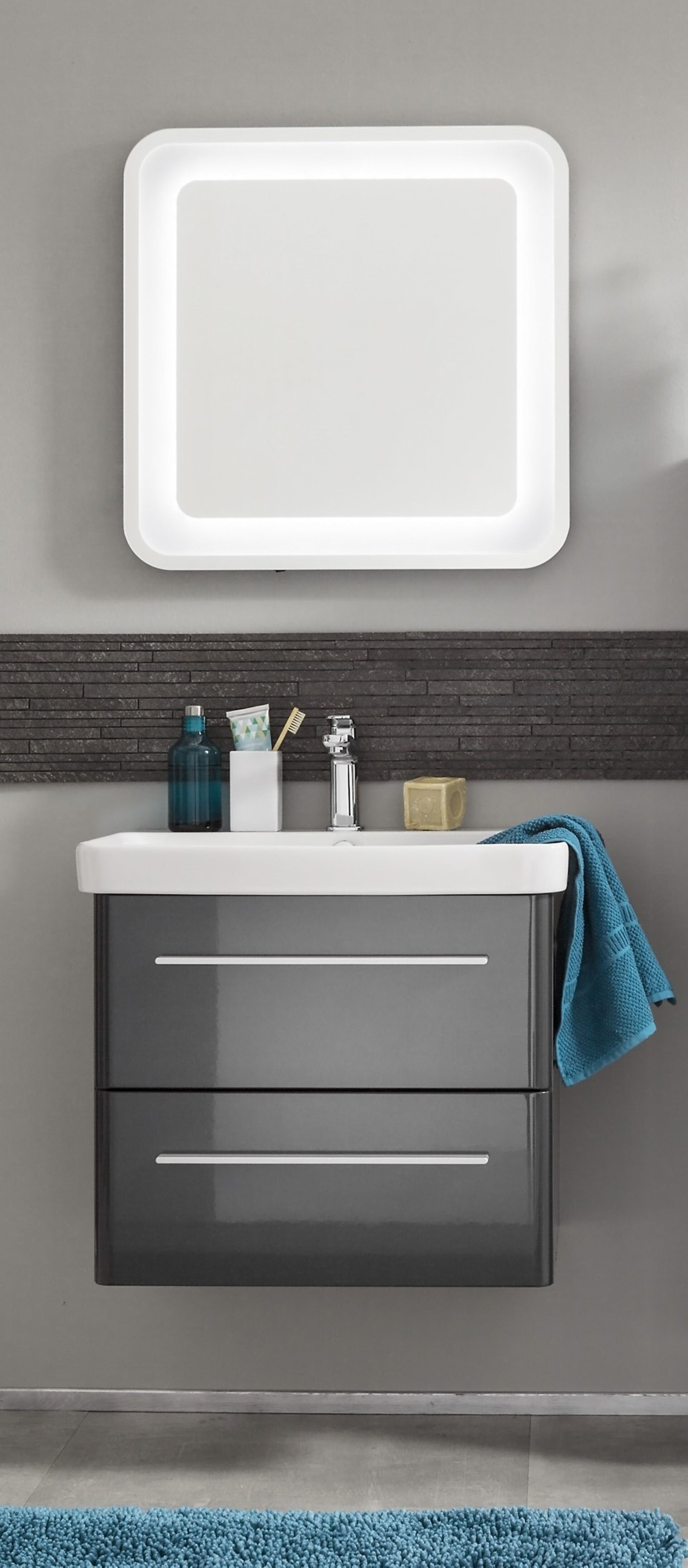 Lanzet K8 Badmöbel Set 3-teilig, 60cm, Grau, LED-Spiegelelement, Keramikbecken Lanzet K8 Badmöbel Set 3-teilig, 60cm, Grau, LED-Spiegelelement, Keramikbecken