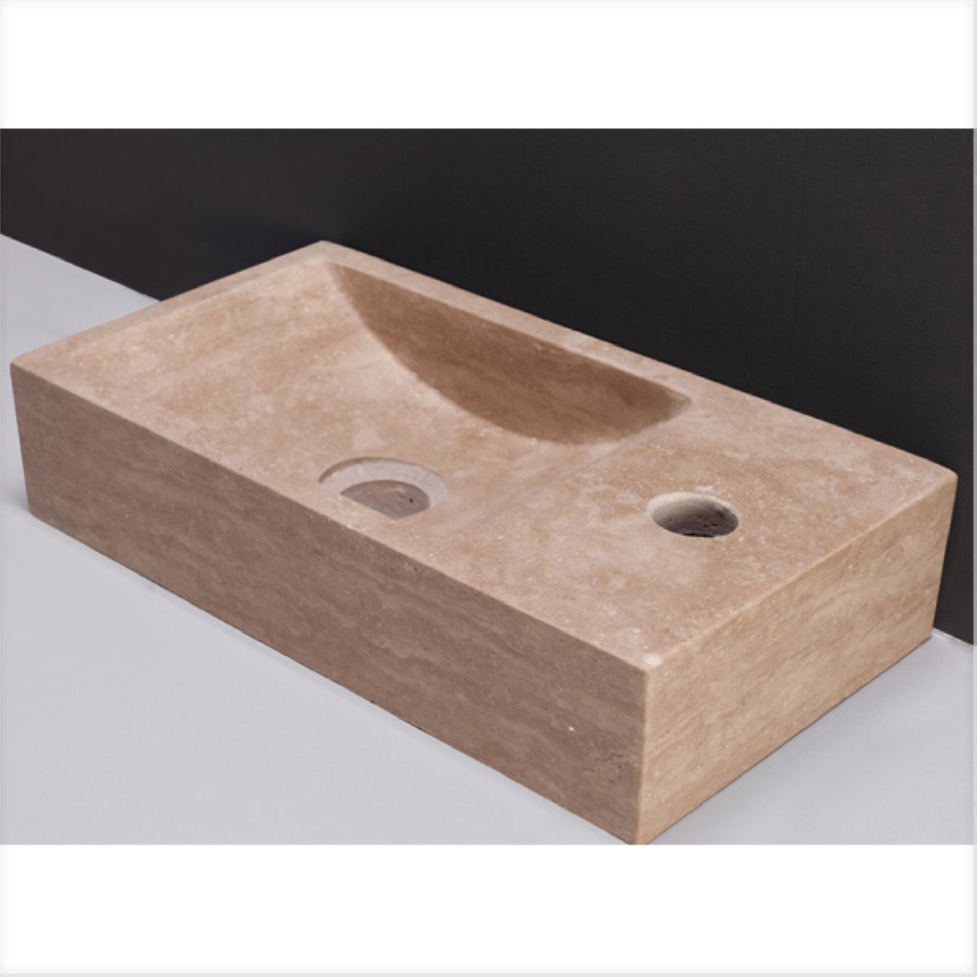 Waschbecken Naturstein VENETIA (40 cm) Travertin, mit Hahnloch rechts, 100380 Waschbecken Naturstein VENETIA (40 cm) Travertin, mit Hahnloch rechts, 100380