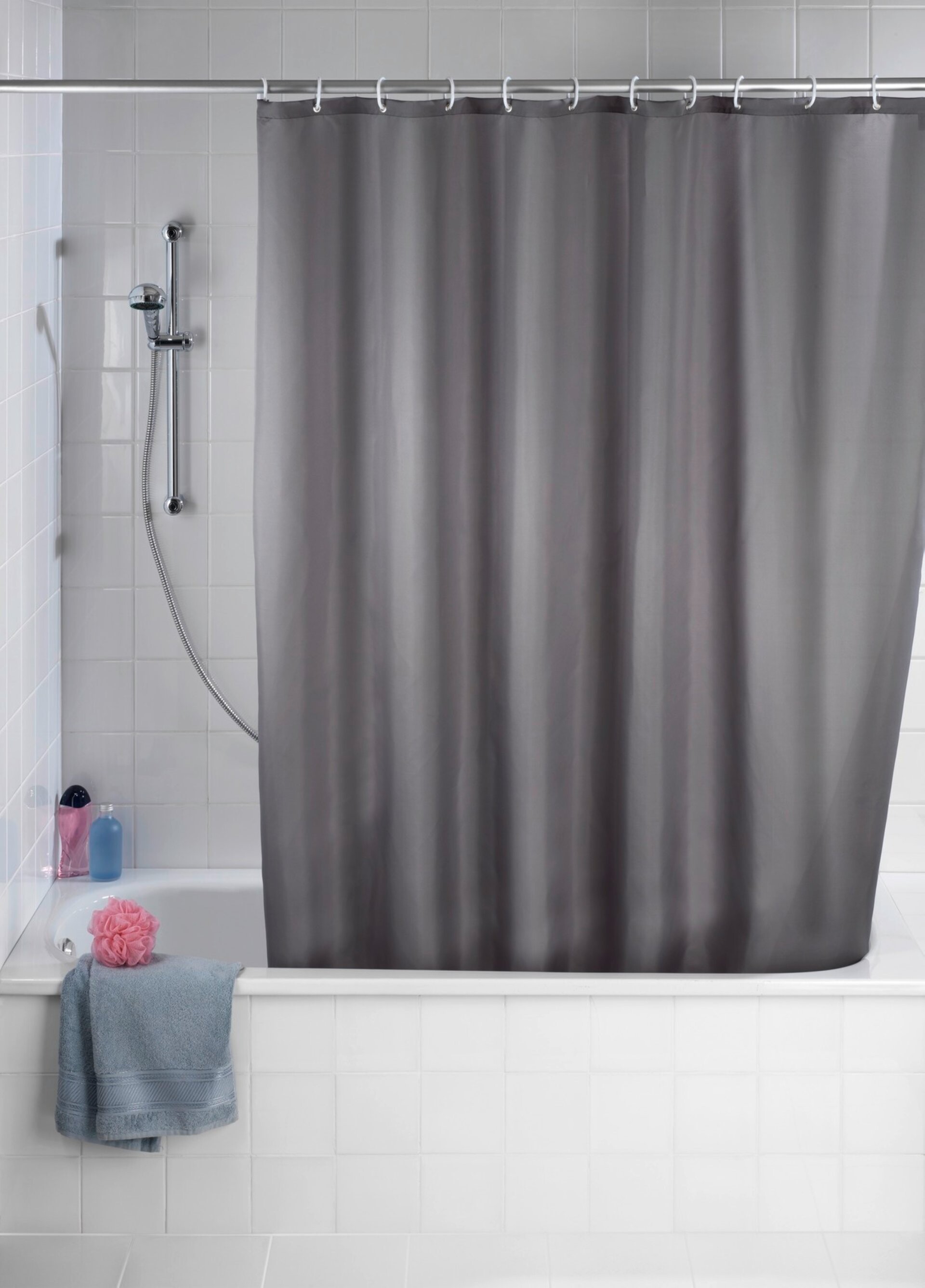 WENKO UNI Duschvorhang 180 x 200 cm, Grau, waschbar WENKO UNI Duschvorhang 180 x 200 cm, Grau, waschbar