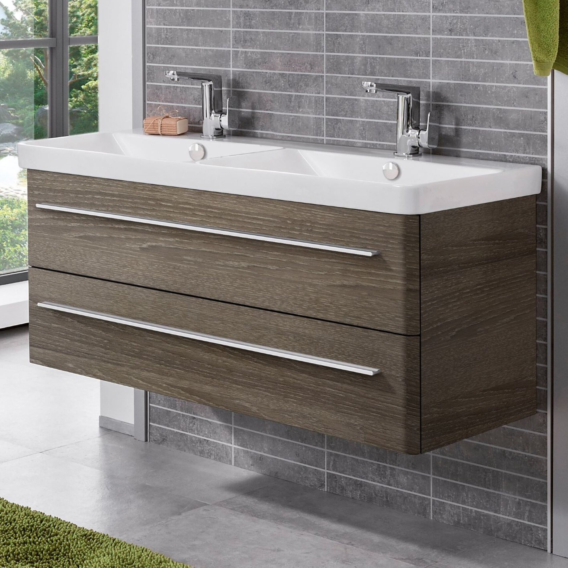 Lanzet K8 Badmöbel Set 2-teilig, Doppel-Waschtisch 120 cm, Dunkelbraun Lanzet K8 Badmöbel Set 2-teilig, Doppel-Waschtisch 120 cm, Dunkelbraun