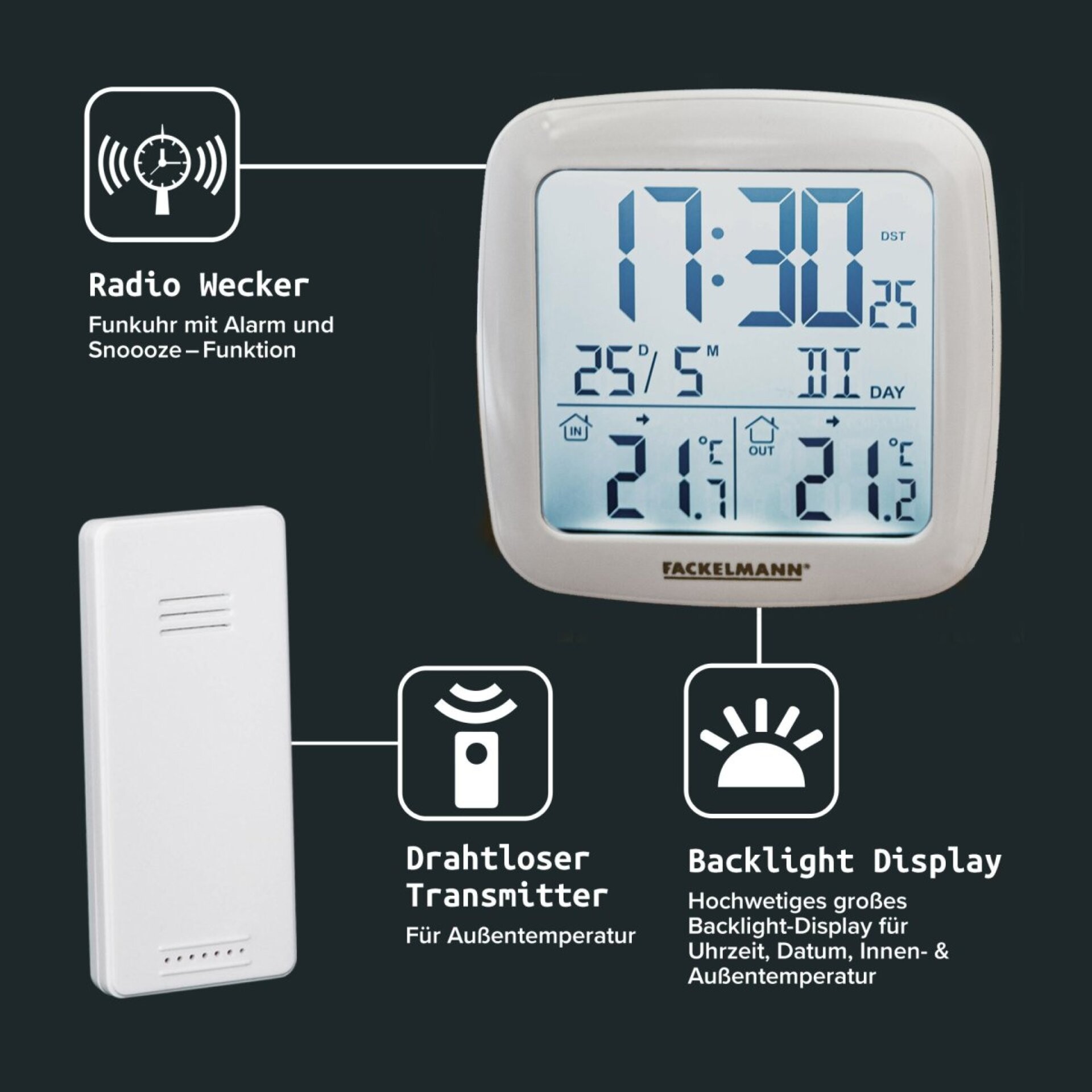 Fackelmann Digital Thermometer Funkuhr Box Fackelmann Digital Thermometer Funkuhr Box