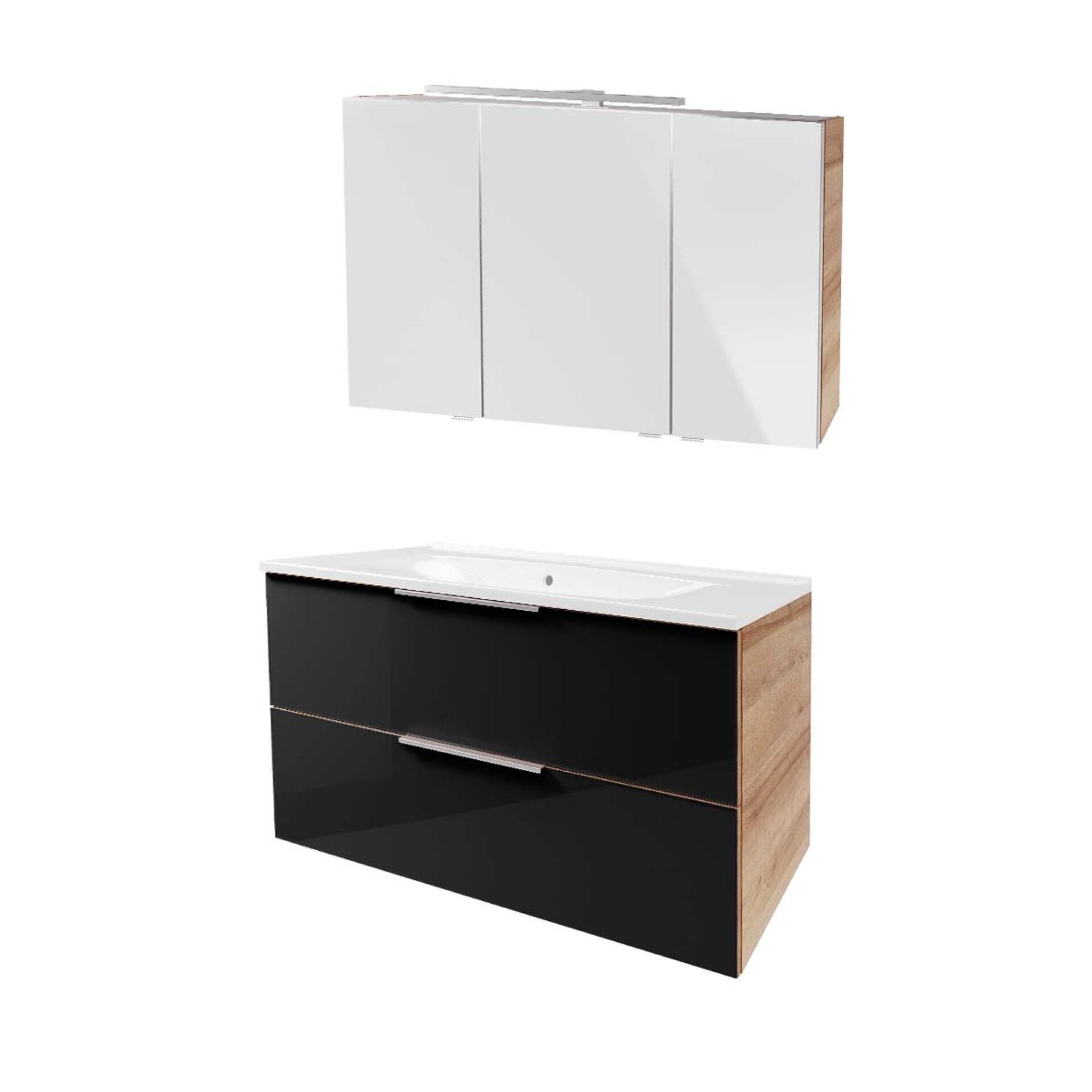 Fackelmann B. BRILLANT Badmöbel Set 3-teilig 100 cm, Anthrazit Glas/Braun hell, Gussmarmor+LED-Spiegelschrank Fackelmann B. BRILLANT Badmöbel Set 3-teilig 100 cm, Anthrazit Glas/Braun hell, Gussmarmor+LED-Spiegelschrank