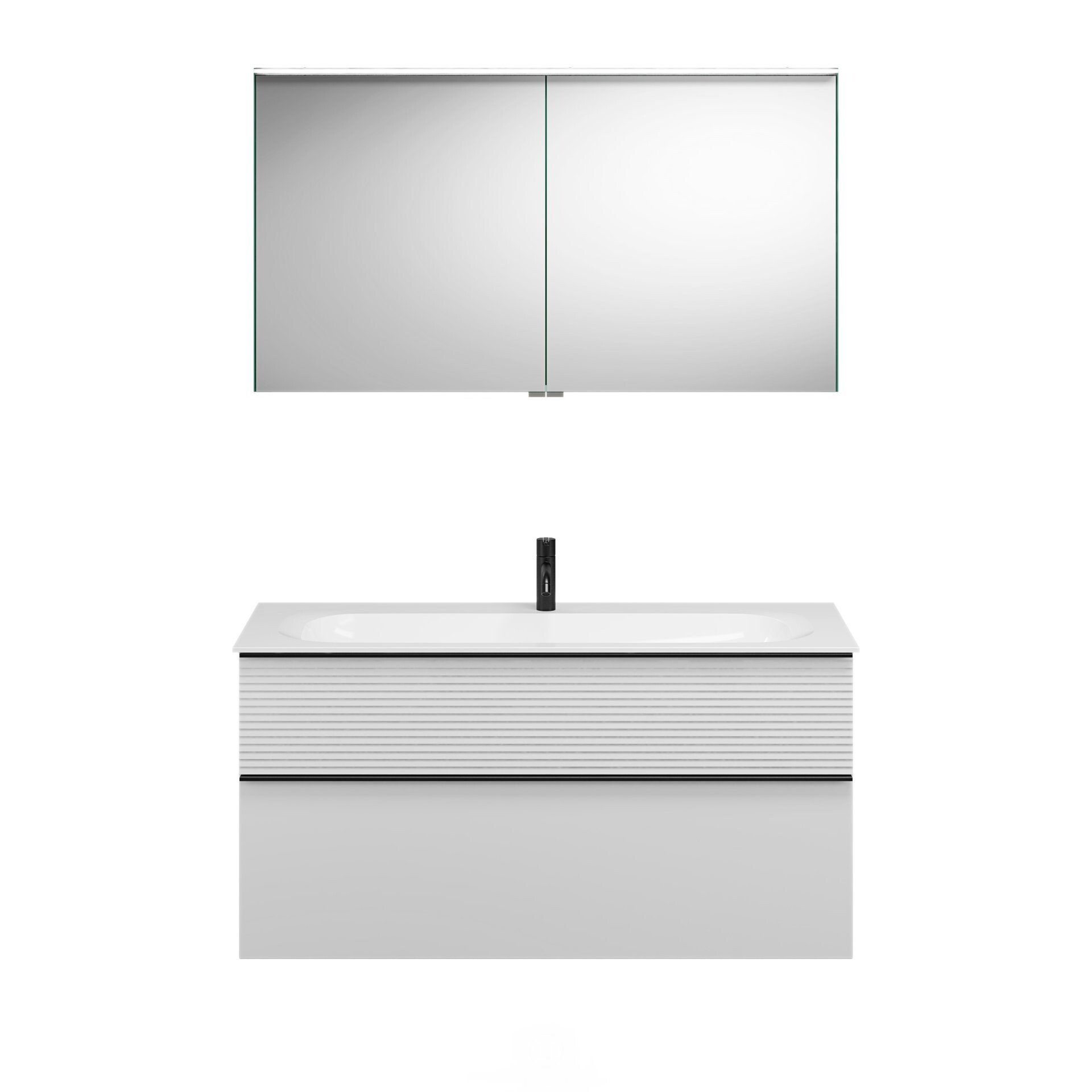 Burgbad FIUMO Waschtisch Set mit Spiegelschrank 122 cm breit, Weiß, Waschbecken Gussmarmor Weiß Burgbad FIUMO Waschtisch Set mit Spiegelschrank 122 cm breit, Weiß, Waschbecken Gussmarmor Weiß