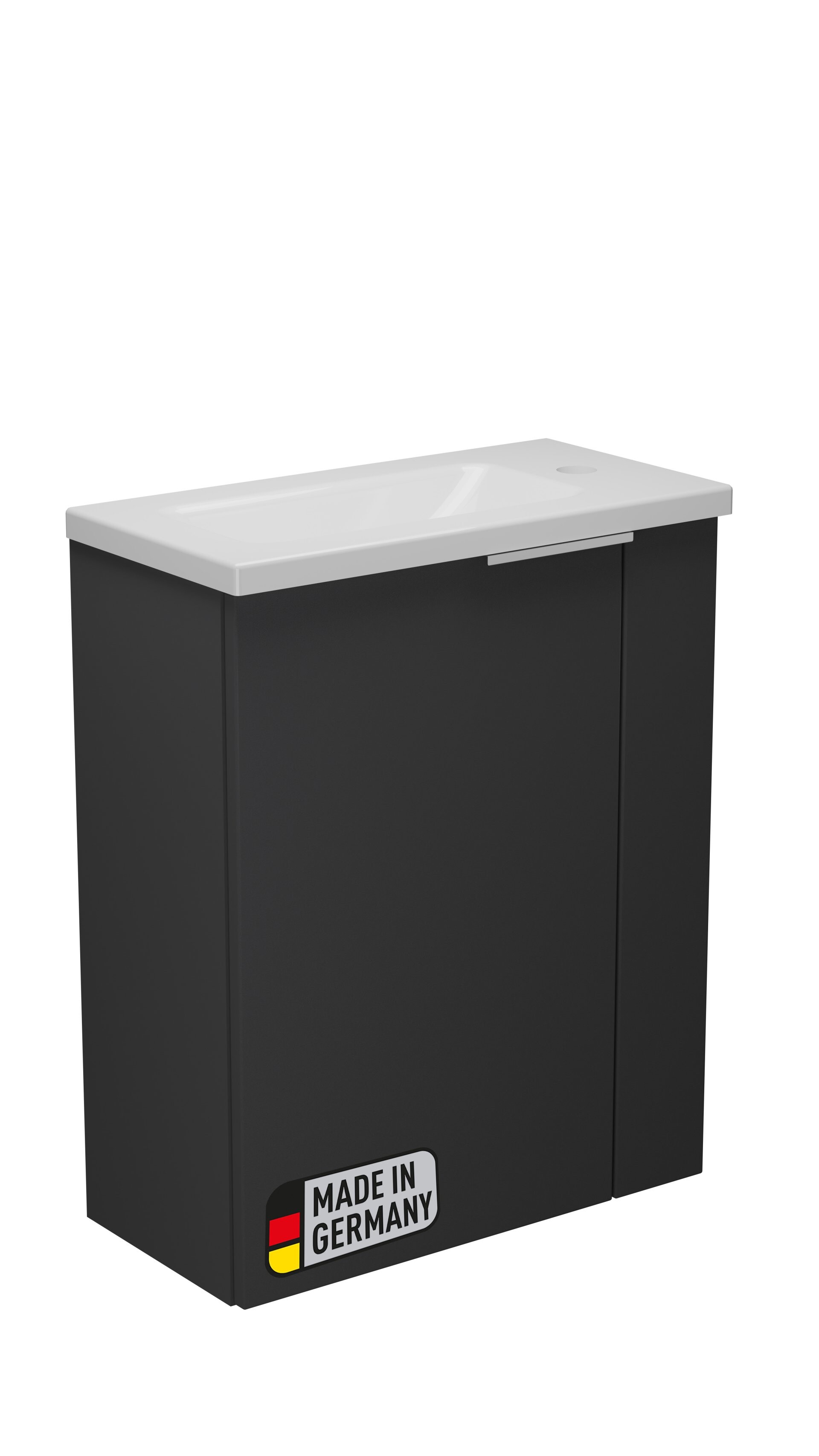 BADEDU UMEA Gäste WC Waschtisch Set 50 cm breit, Anthrazit, Waschbecken Gussmarmor Weiß