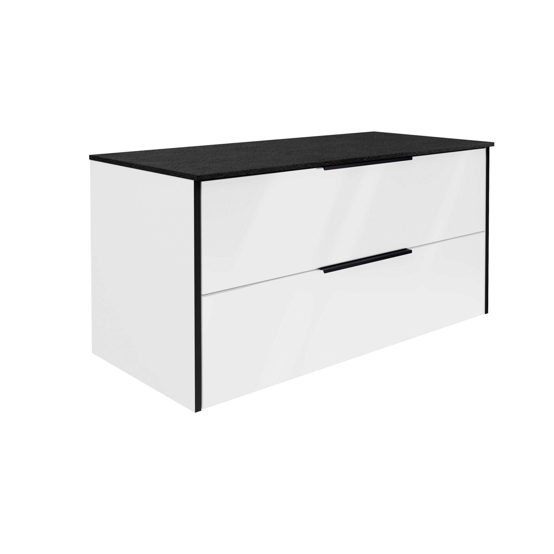 FACKELMANN FLAIR Waschbeckenunterschrank 101 cm breit, Weiß/Anthrazit Waschtischplatte Schwarz Schieferstruktur