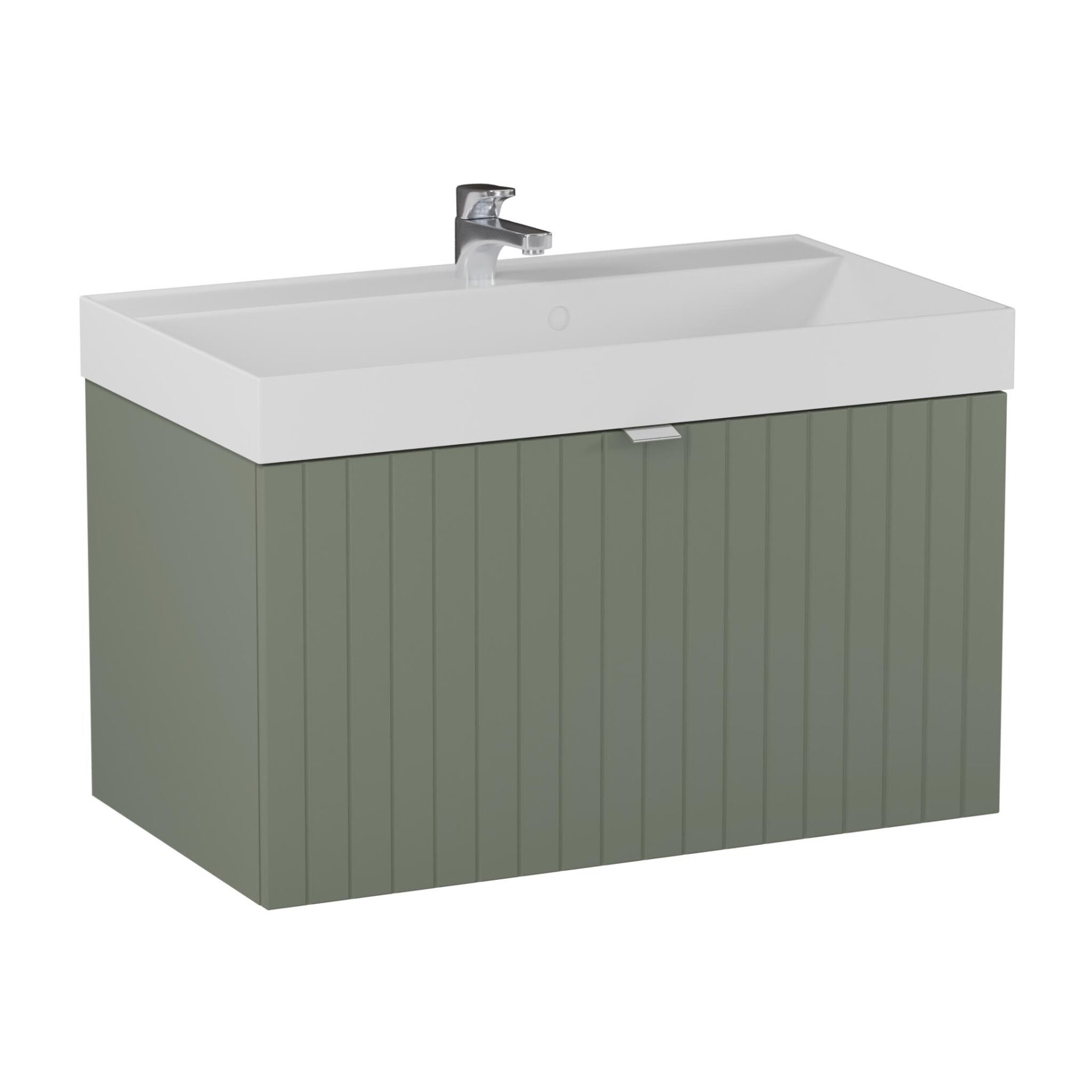 BADEDU ESLA Waschbecken mit Unterschrank 79 cm breit, Grün, Waschbecken Gussmarmor Weiß