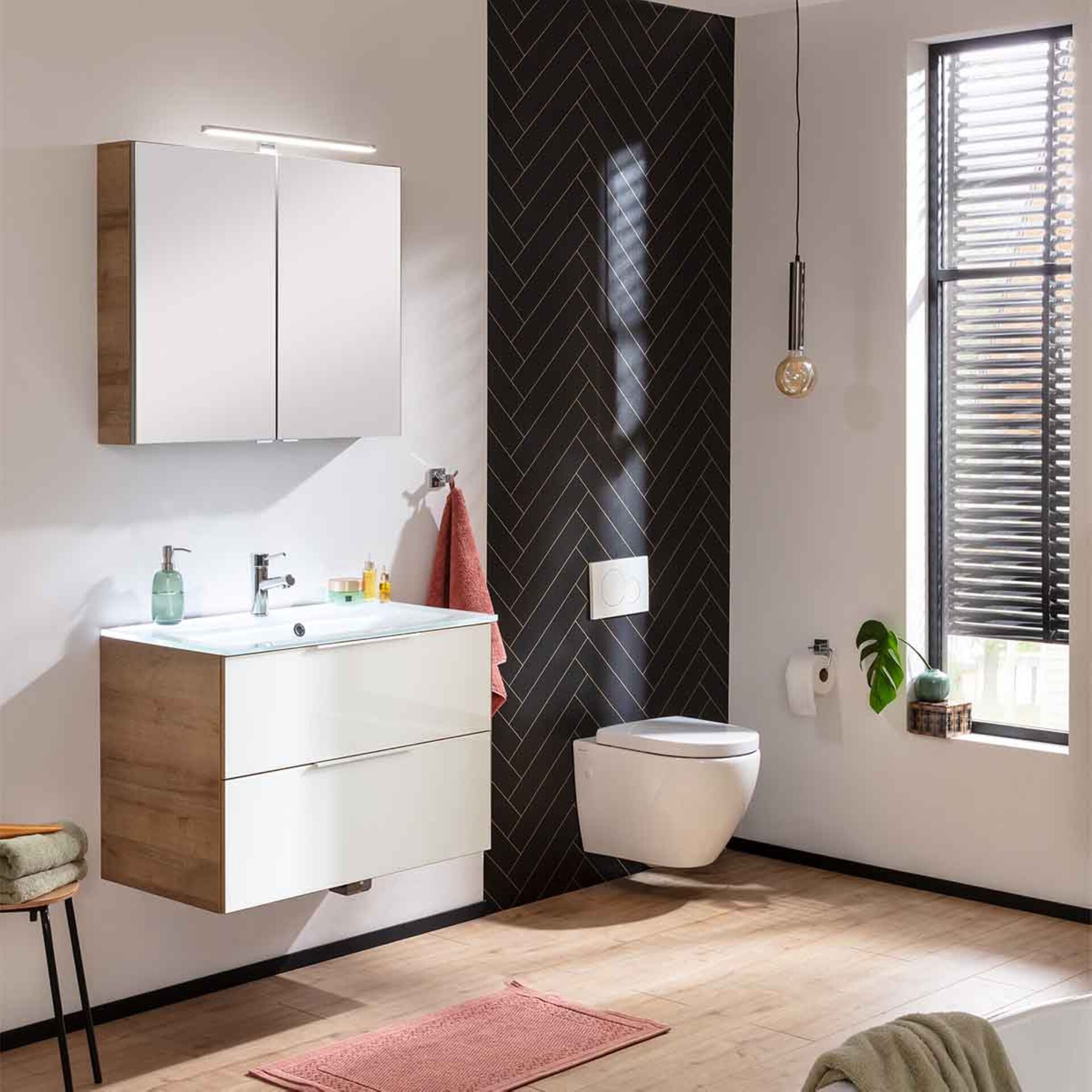 Fackelmann B.BRILLANT Badmöbel Set 3-teilig 80 cm, Weiß Glas/Braun hell, Glas Weiß+Spiegelschrank Fackelmann B.BRILLANT Badmöbel Set 3-teilig 80 cm, Weiß Glas/Braun hell, Glas Weiß+Spiegelschrank