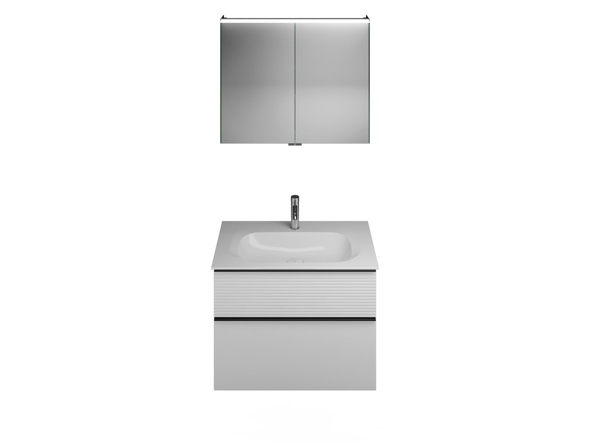 Burgbad FIUMO Waschtisch Set mit Spiegelschrank 82 cm breit, Weiß, Waschbecken Gussmarmor Weiß Burgbad FIUMO Waschtisch Set mit Spiegelschrank 82 cm breit, Weiß, Waschbecken Gussmarmor Weiß