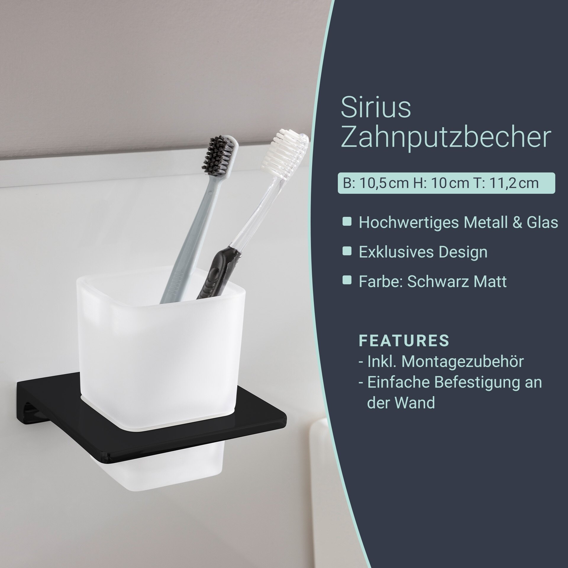 BadeDu SIRIUS Glas mit Halter Schwarz matt BadeDu SIRIUS Glas mit Halter Schwarz matt